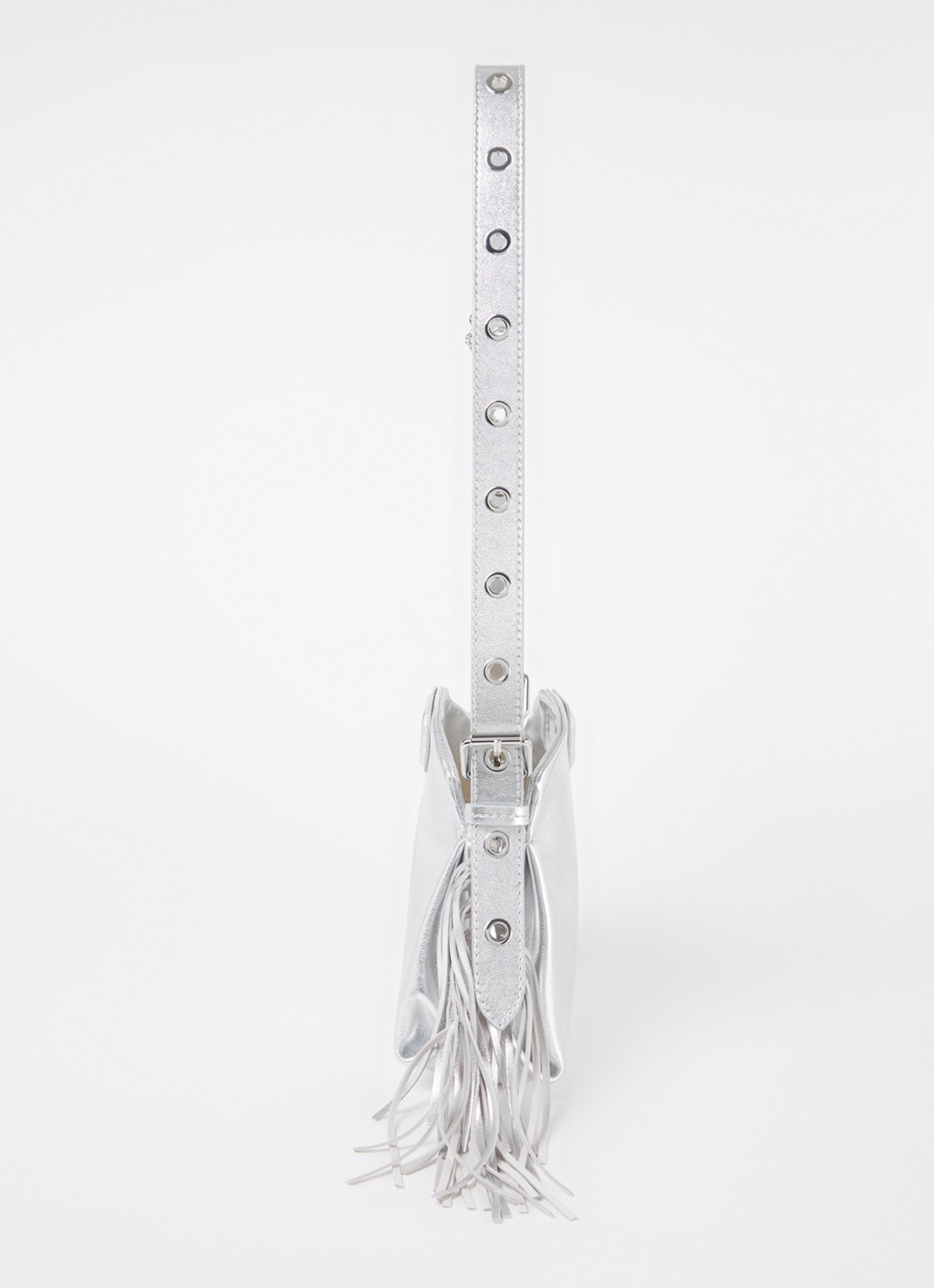 Maje Schoudertas van leer met metallic finish - detail 2 zilver