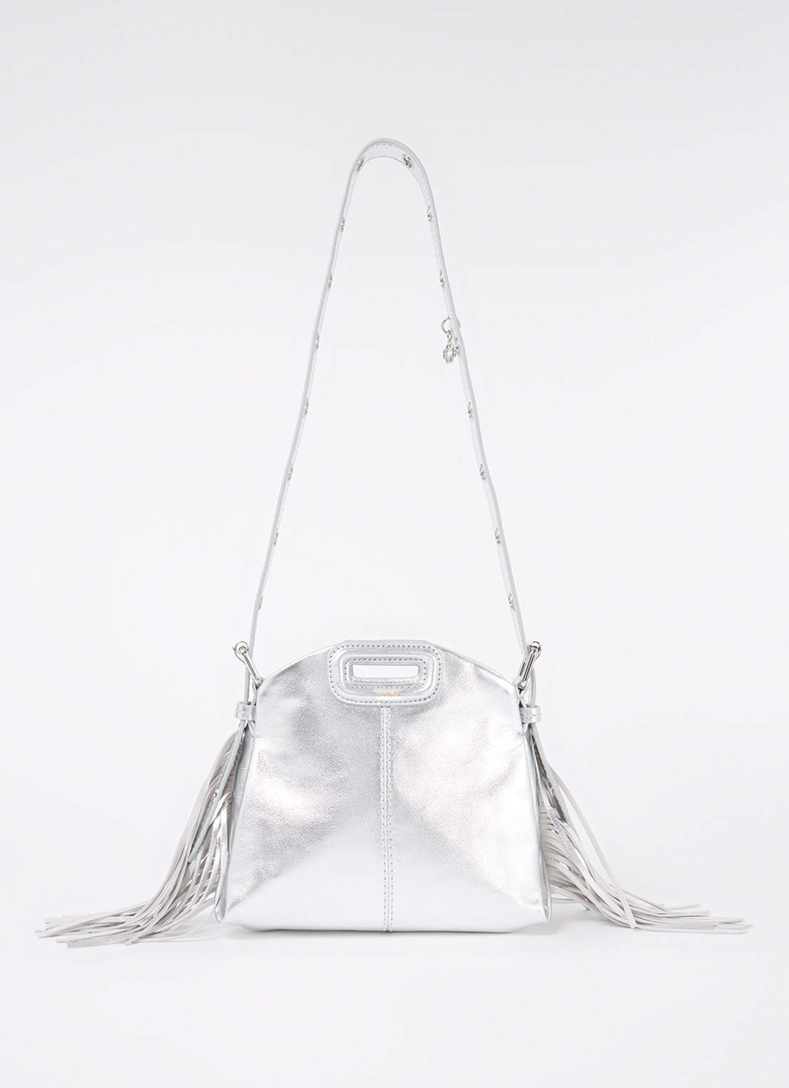 Maje Schoudertas van leer met metallic finish - voorkant 3 zilver