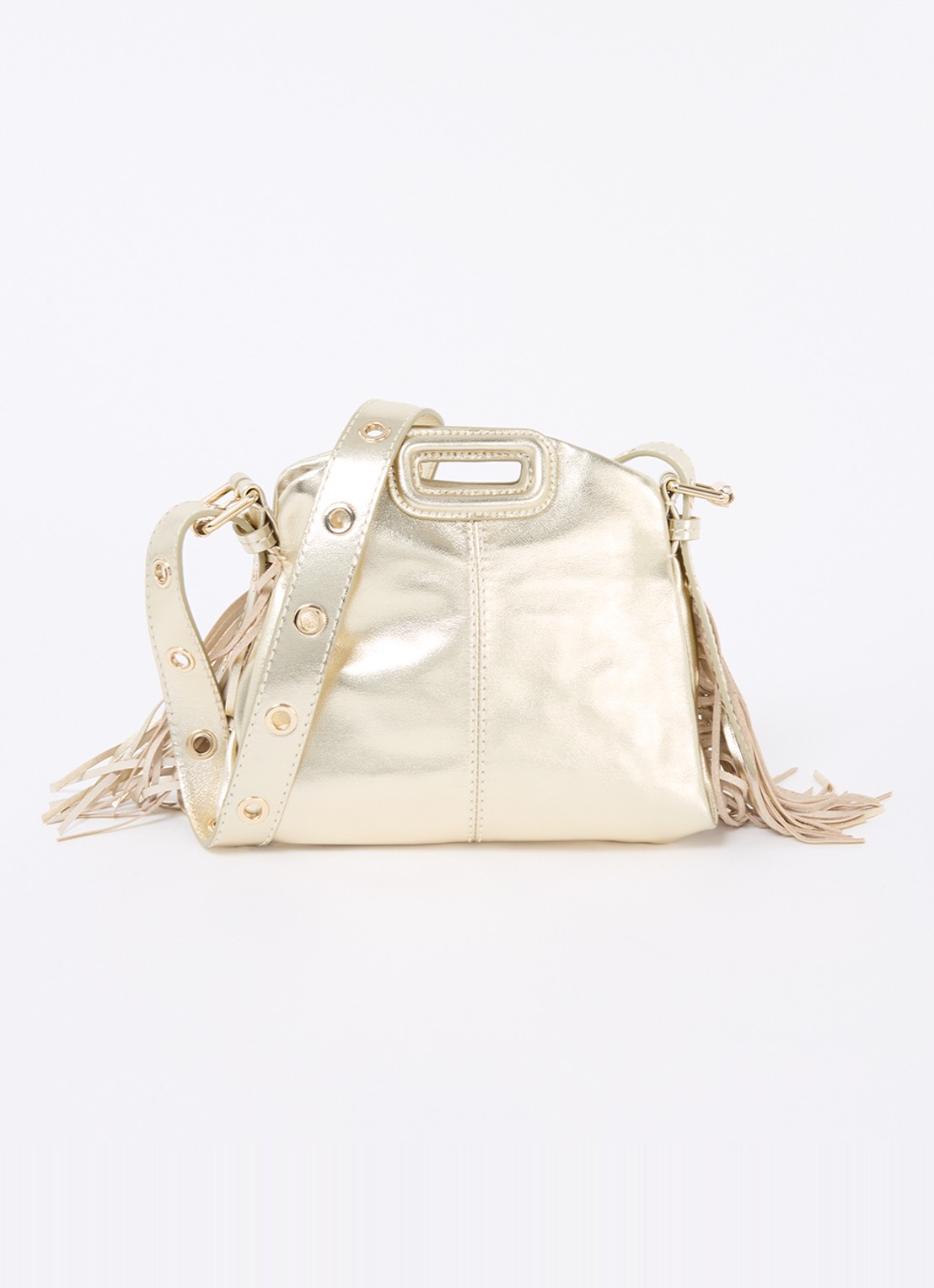 Maje Schoudertas van leer met metallic finish - voorkant 2 geelgoud
