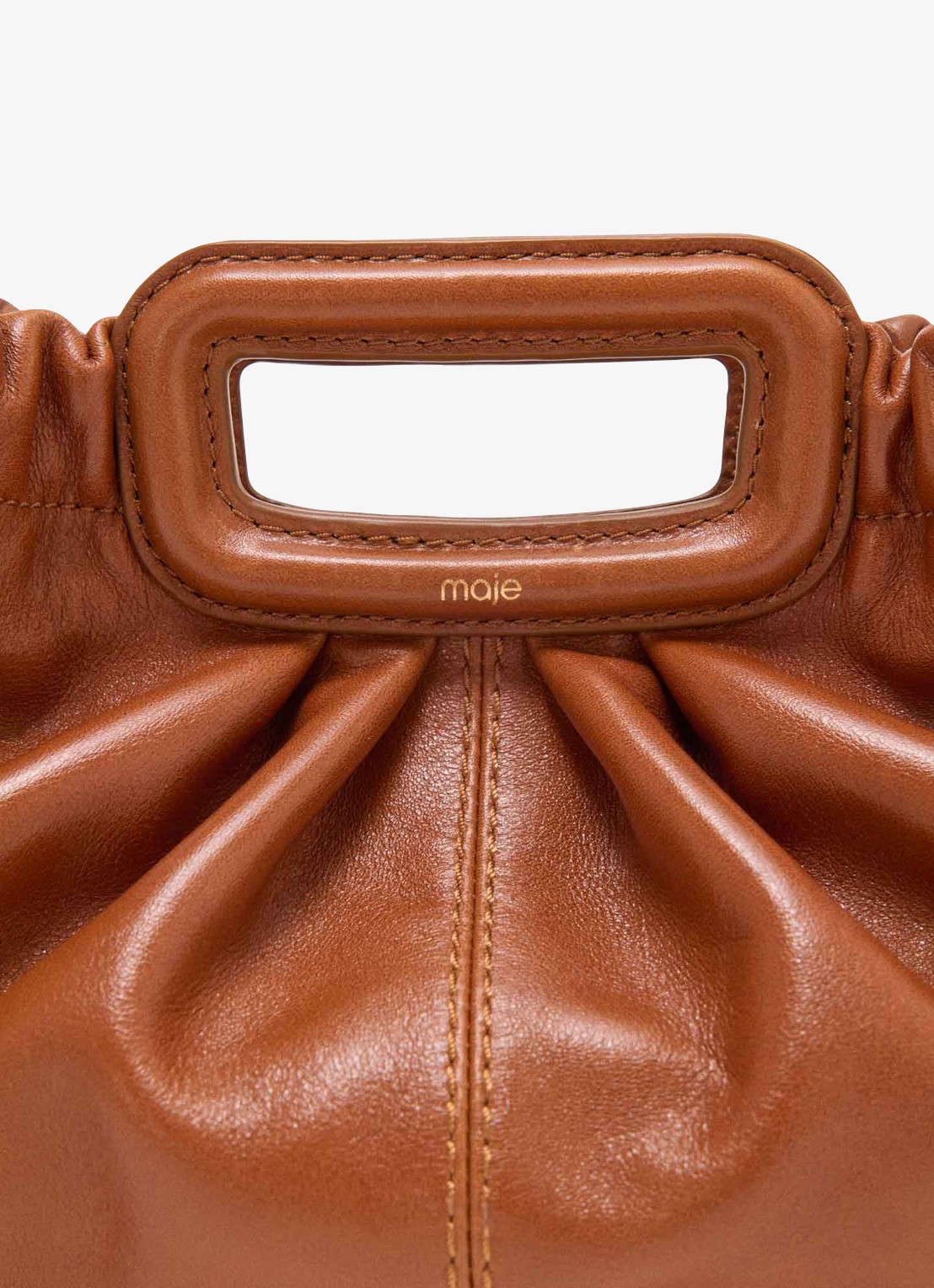 Maje Schoudertas van leer - detail 4 oranjebruin