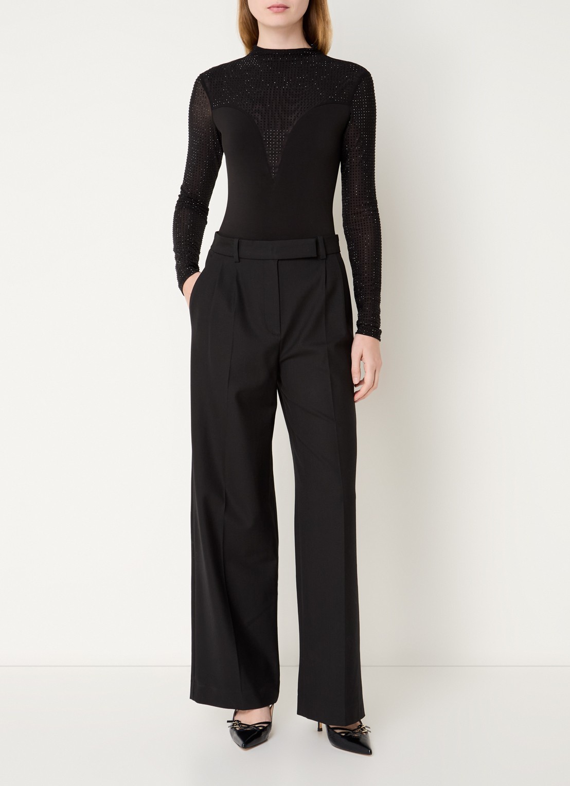 Maje Semi-transparante body top met strass • Zwart • de Bijenkorf