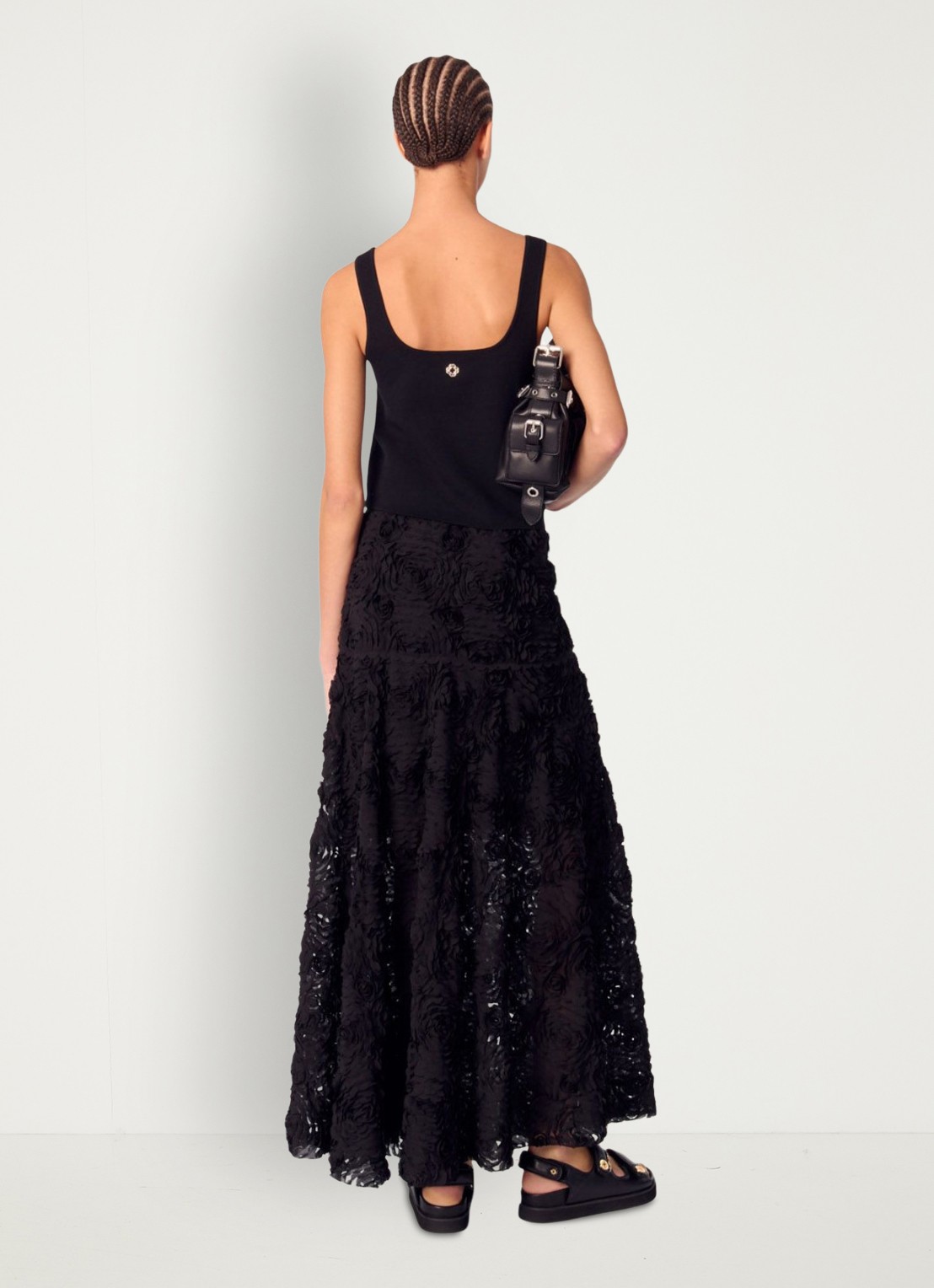 Maje Semi-transparante maxi rok met structuur - achterkant 7 zwart