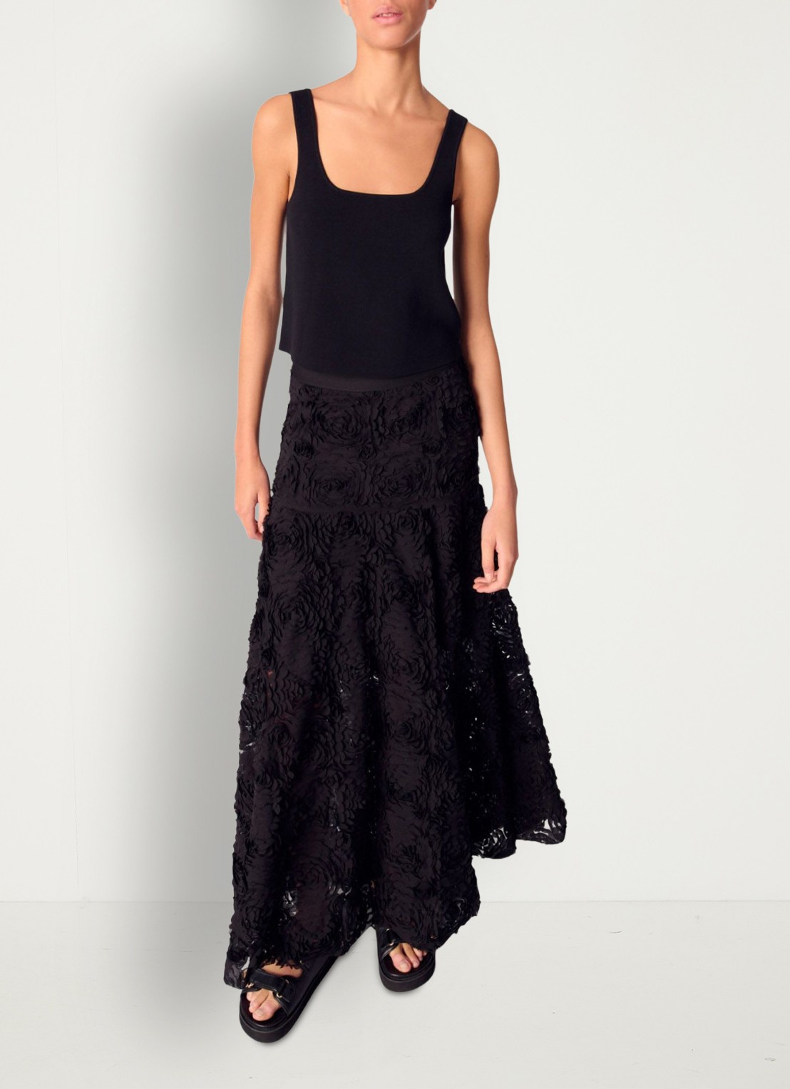 Maje Semi-transparante maxi rok met structuur - detail 3 zwart