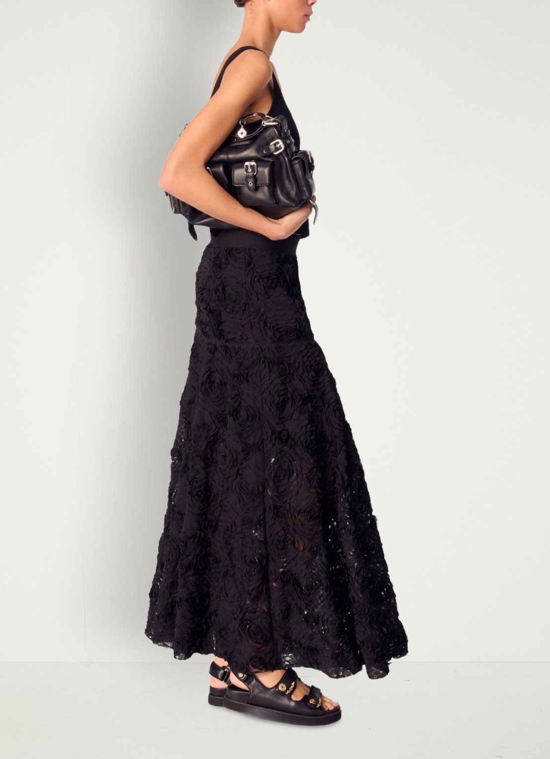 Maje Semi-transparante maxi rok met structuur - detail 4 zwart