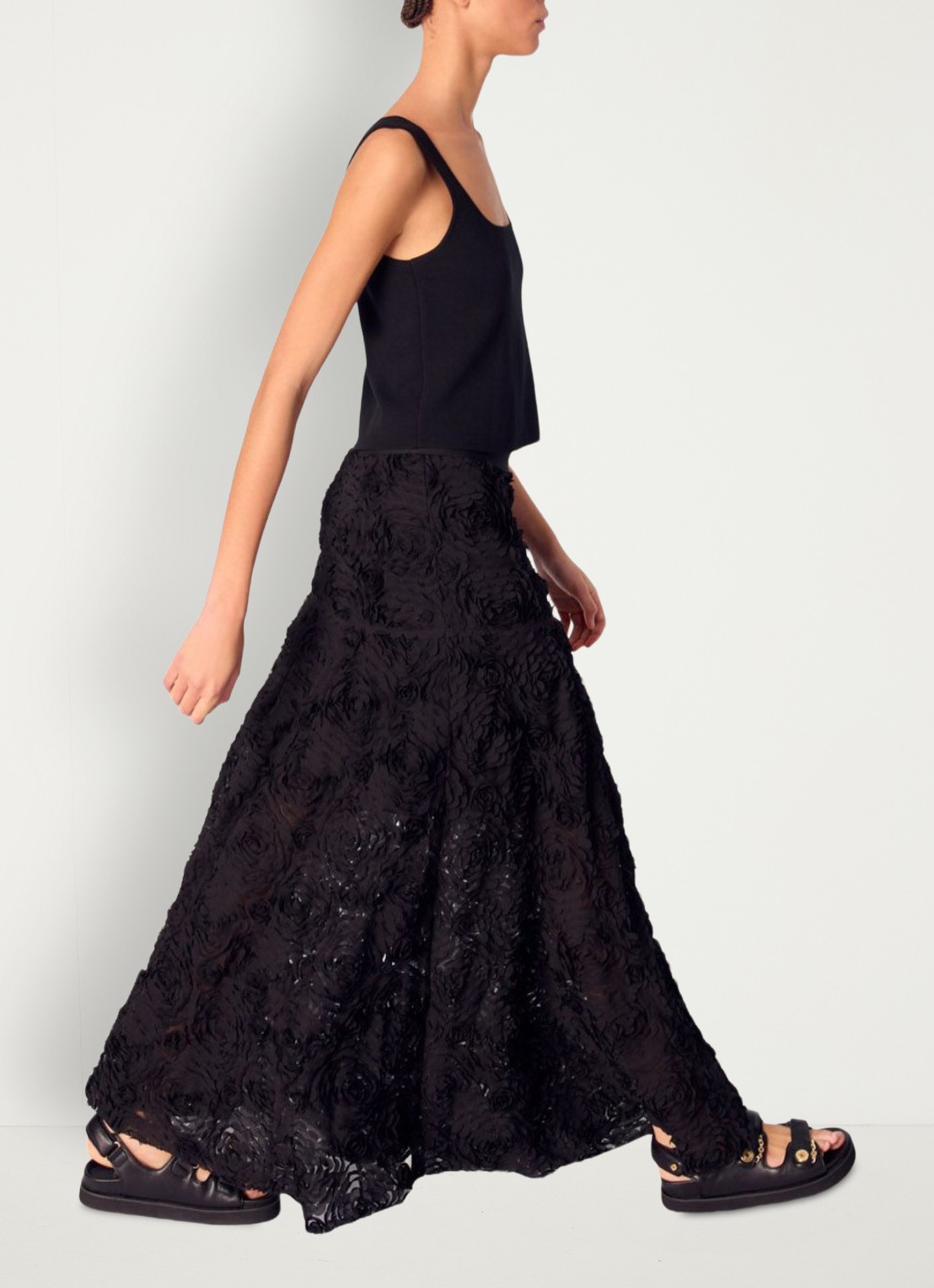 Maje Semi-transparante maxi rok met structuur - detail 6 zwart