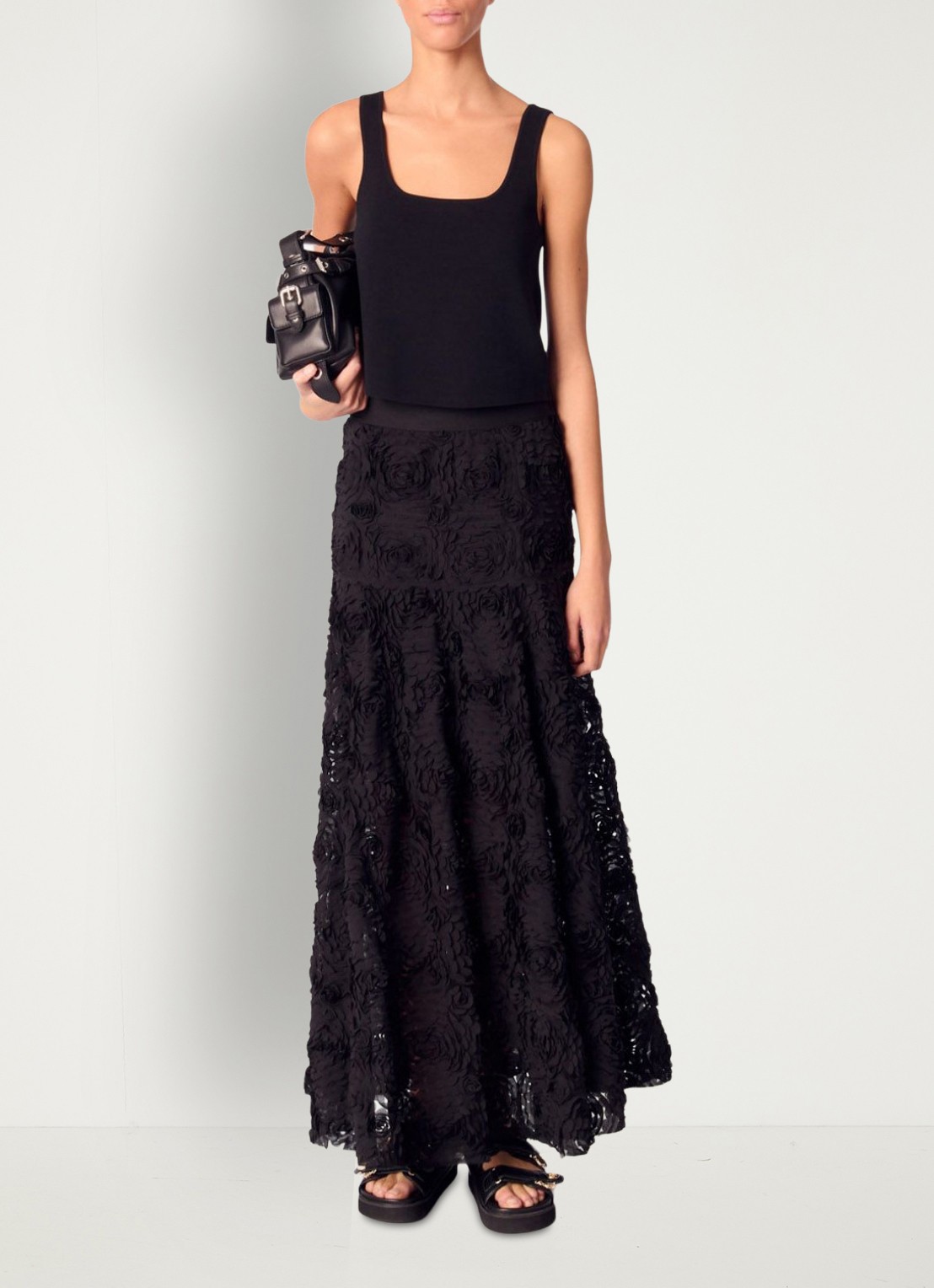Maje Semi-transparante maxi rok met structuur - voorkant 2 zwart