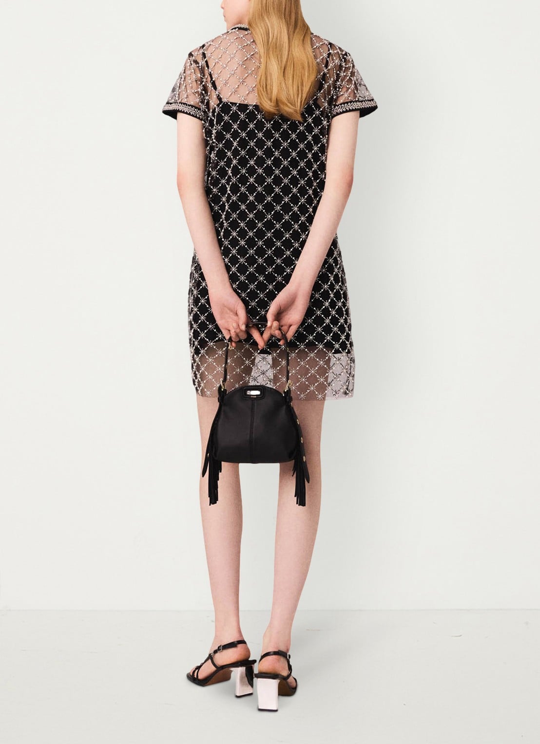 Maje Semi-transparante mini jurk met strass - achterkant 6 zwart