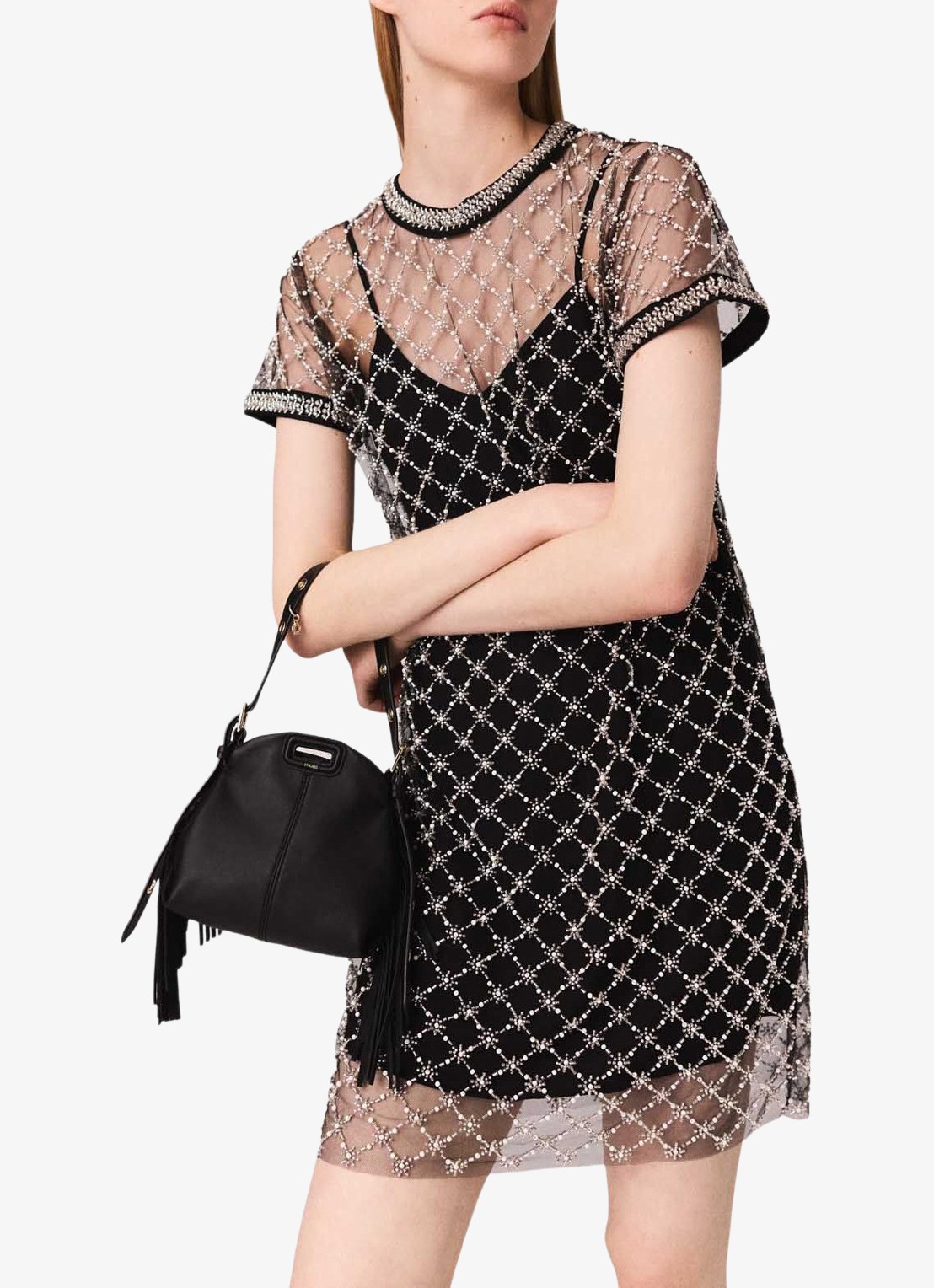 Maje Semi-transparante mini jurk met strass - detail zwart