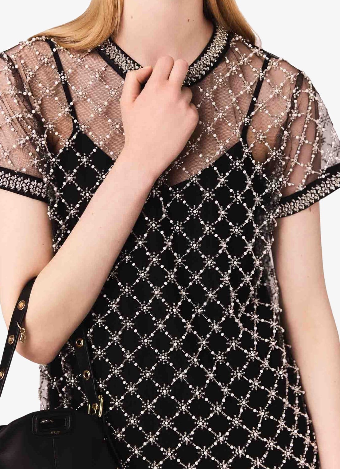 Maje Semi-transparante mini jurk met strass - detail 3 zwart