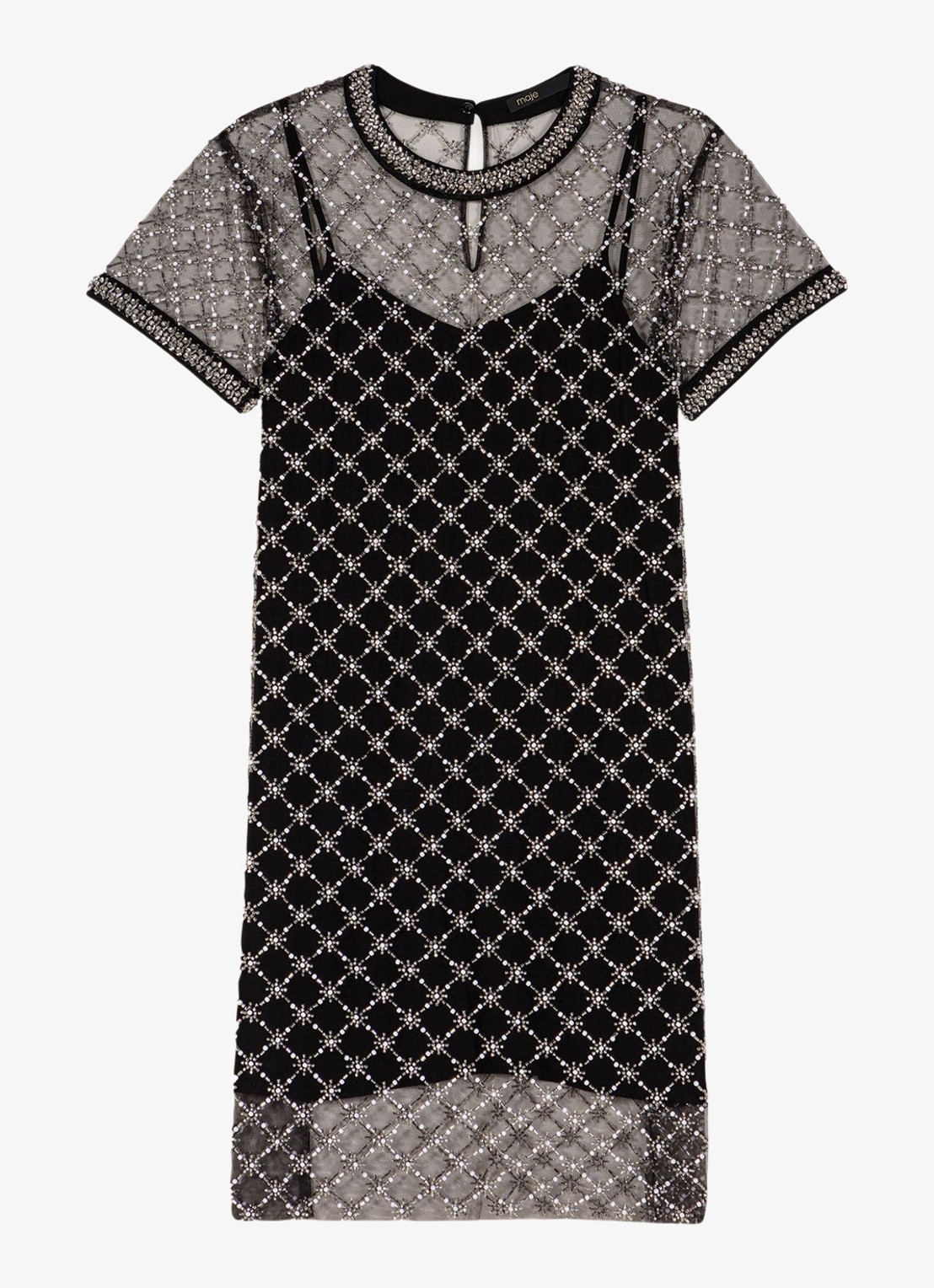 Maje Semi-transparante mini jurk met strass - voorkant 4 zwart