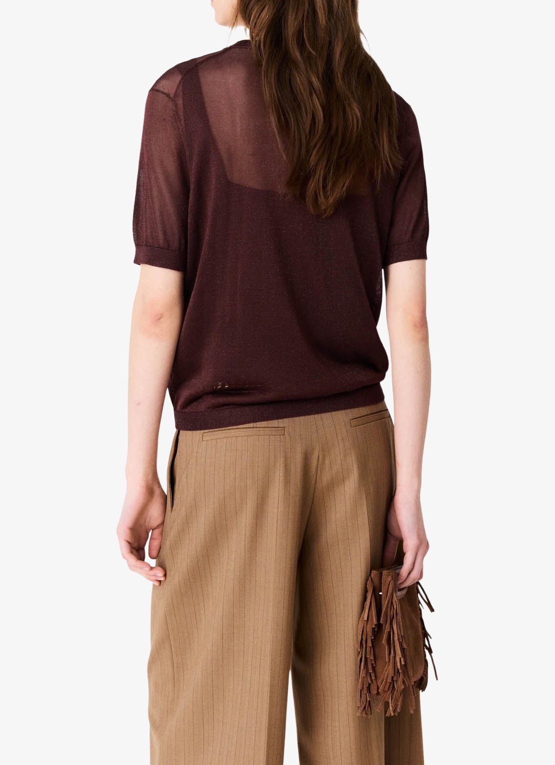 Maje Semi-transparante top met lurex - achterkant brown / bruin