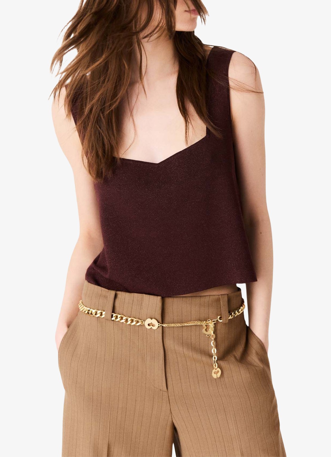 Maje Semi-transparante top met lurex - detail 2 brown / bruin