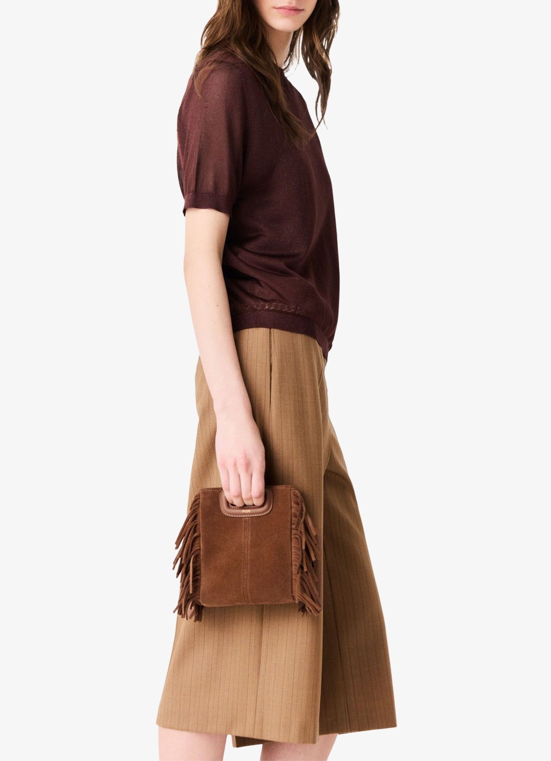 Maje Semi-transparante top met lurex - detail 4 brown / bruin