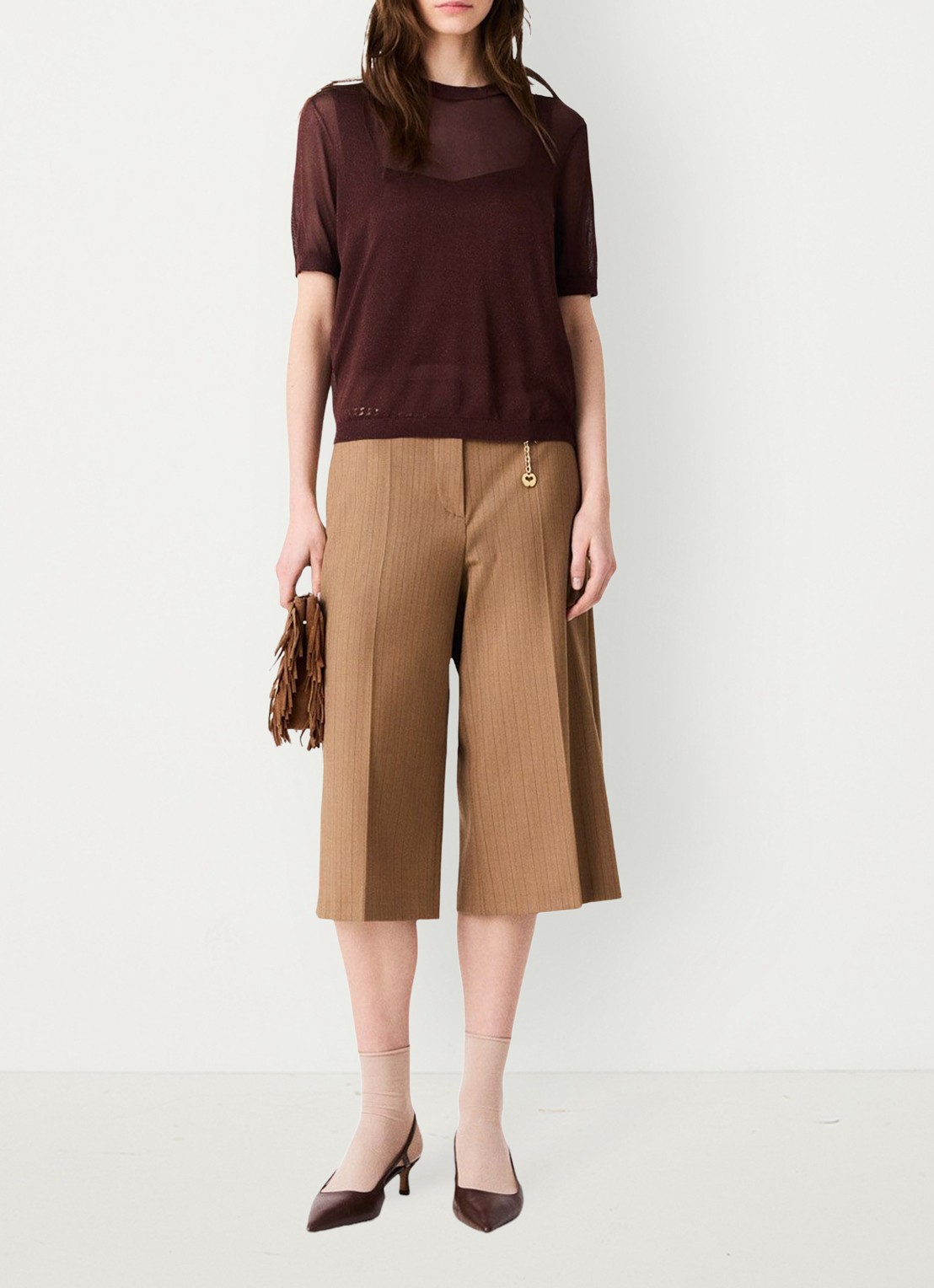 Maje Semi-transparante top met lurex - voorkant 8 brown / bruin