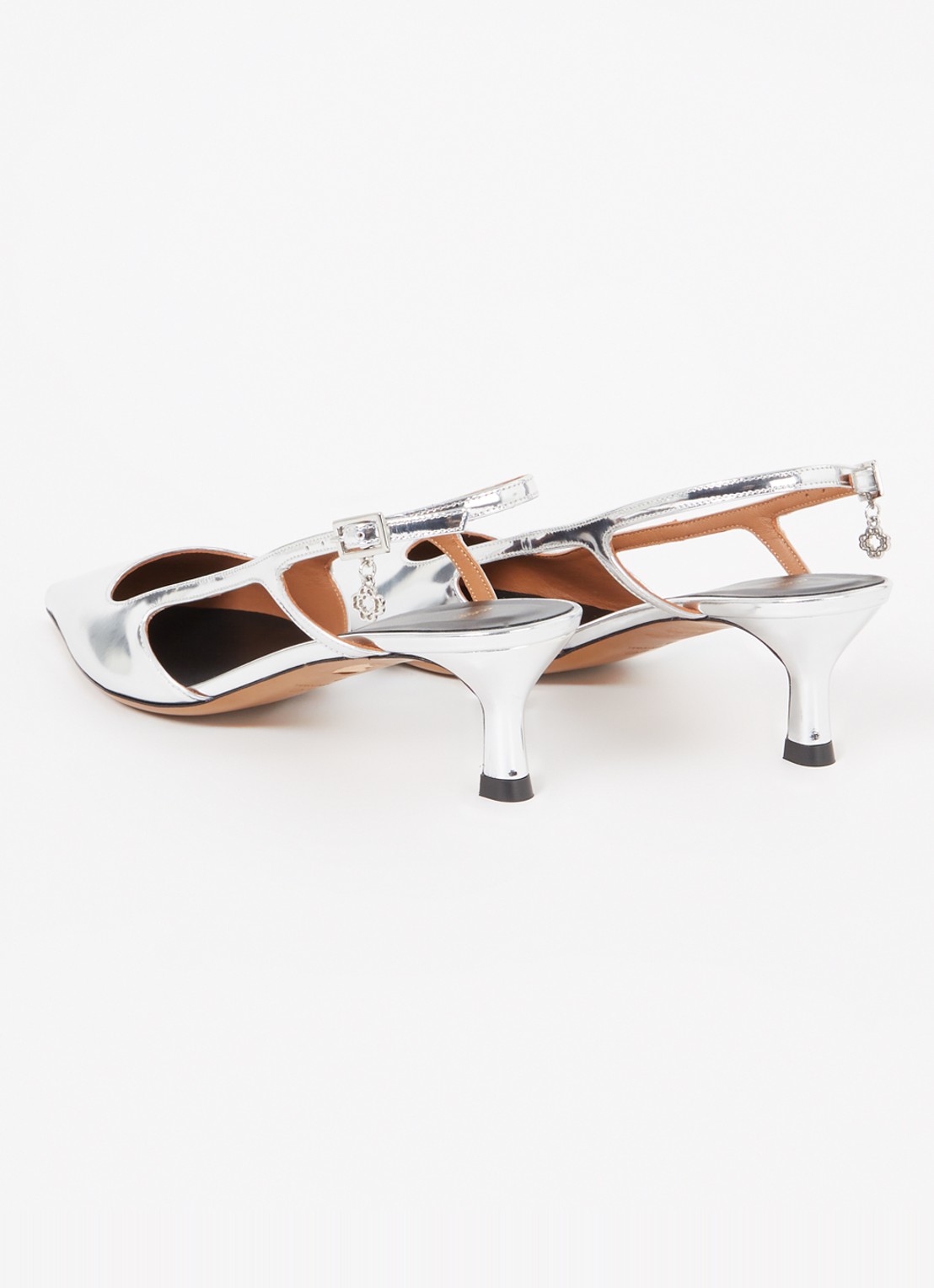 Maje Slingback van leer met metallic finish - achterkant zilver