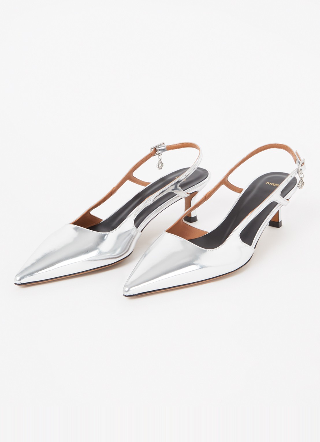 Maje Slingback van leer met metallic finish - detail 2 zilver