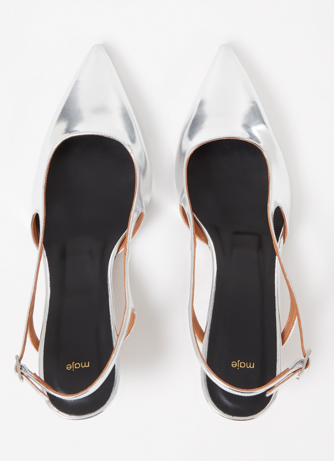 Maje Slingback van leer met metallic finish - detail 3 zilver
