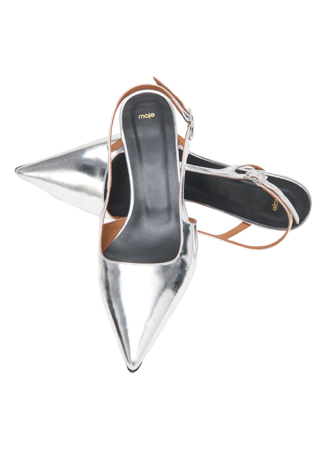 Maje Slingback van leer met metallic finish - detail 3 zilver