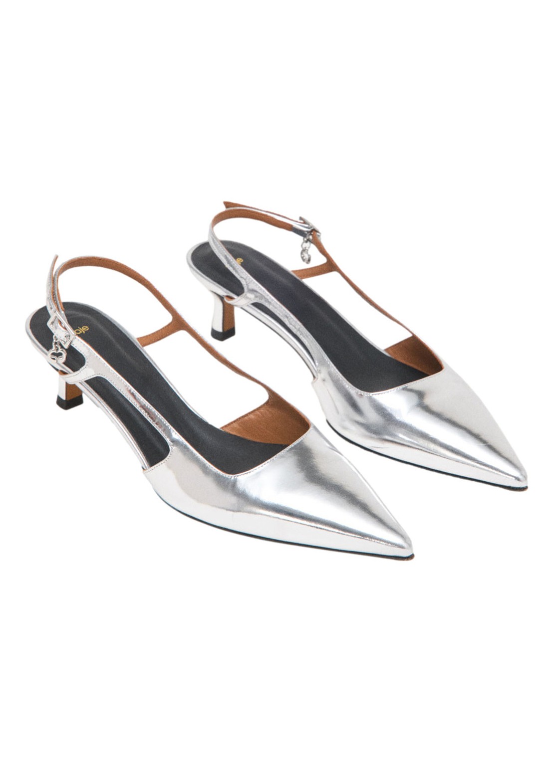 Maje Slingback van leer met metallic finish - detail 4 zilver