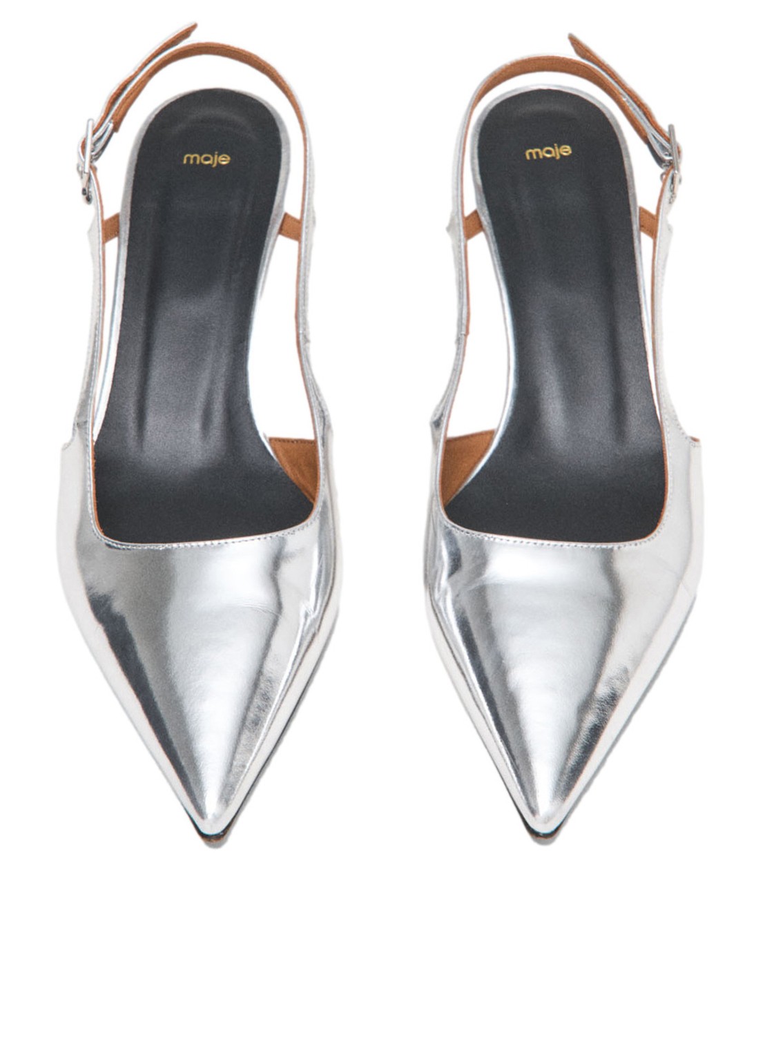Maje Slingback van leer met metallic finish - detail 7 zilver