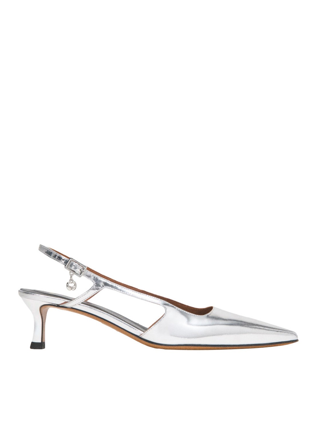 Maje Slingback van leer met metallic finish - voorkant zilver