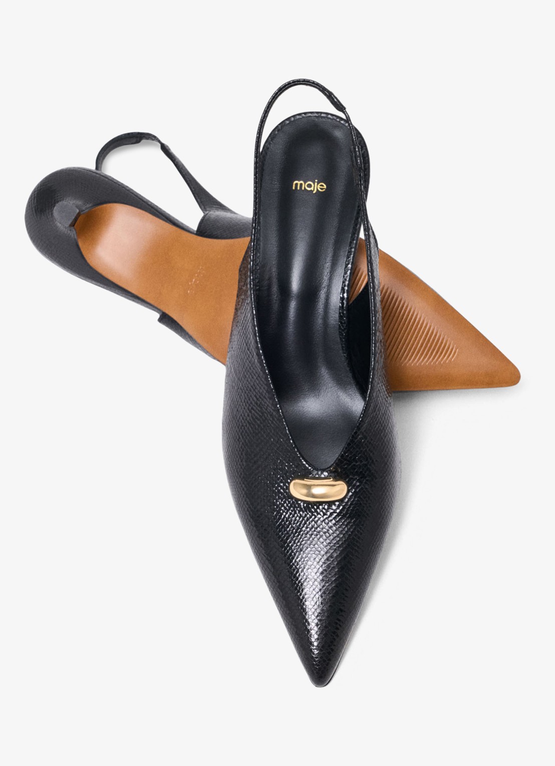 Maje Slingbacks van leer - detail 8 zwart