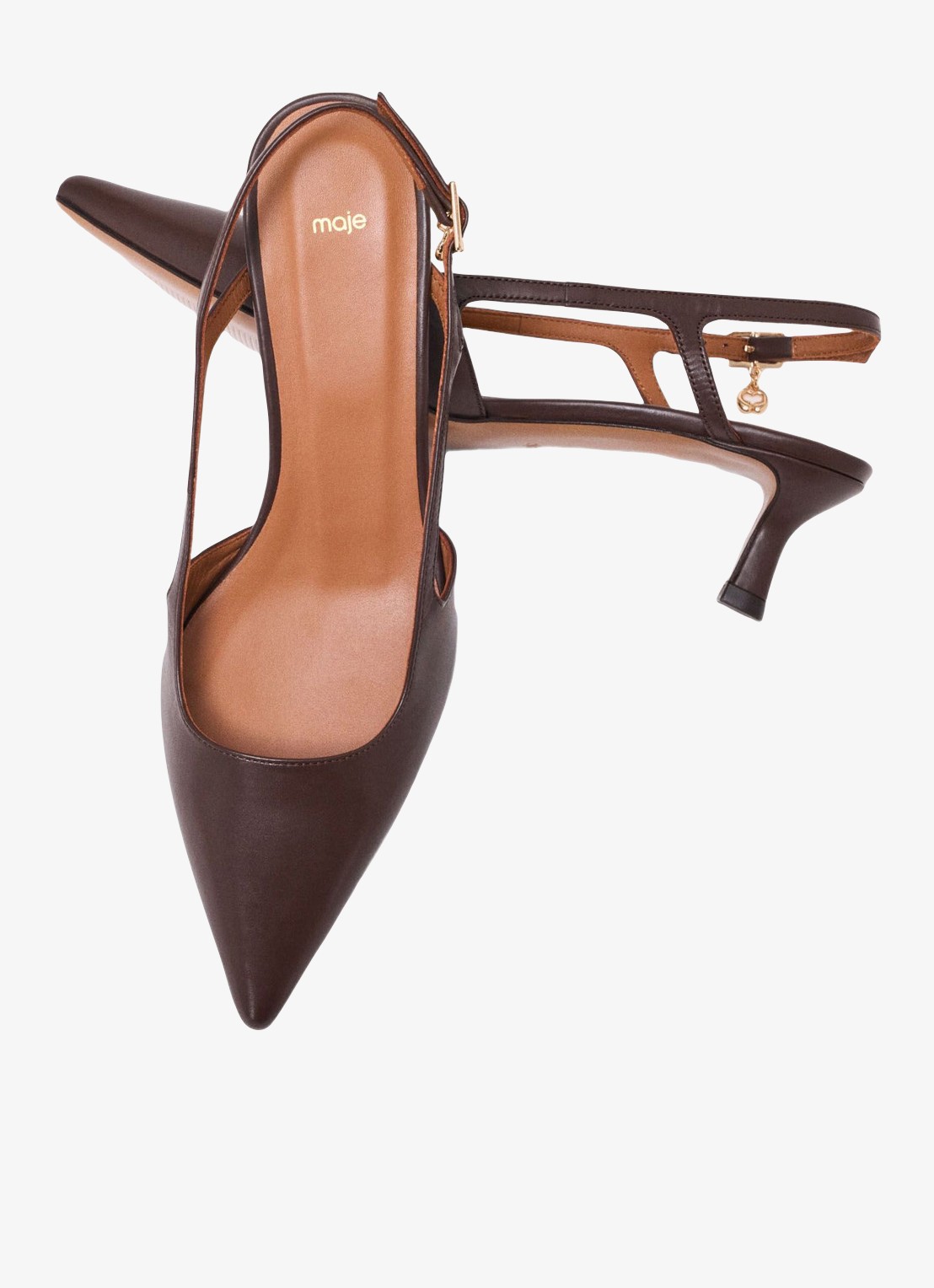 Maje Slingbacks van leer - achterkant bruin