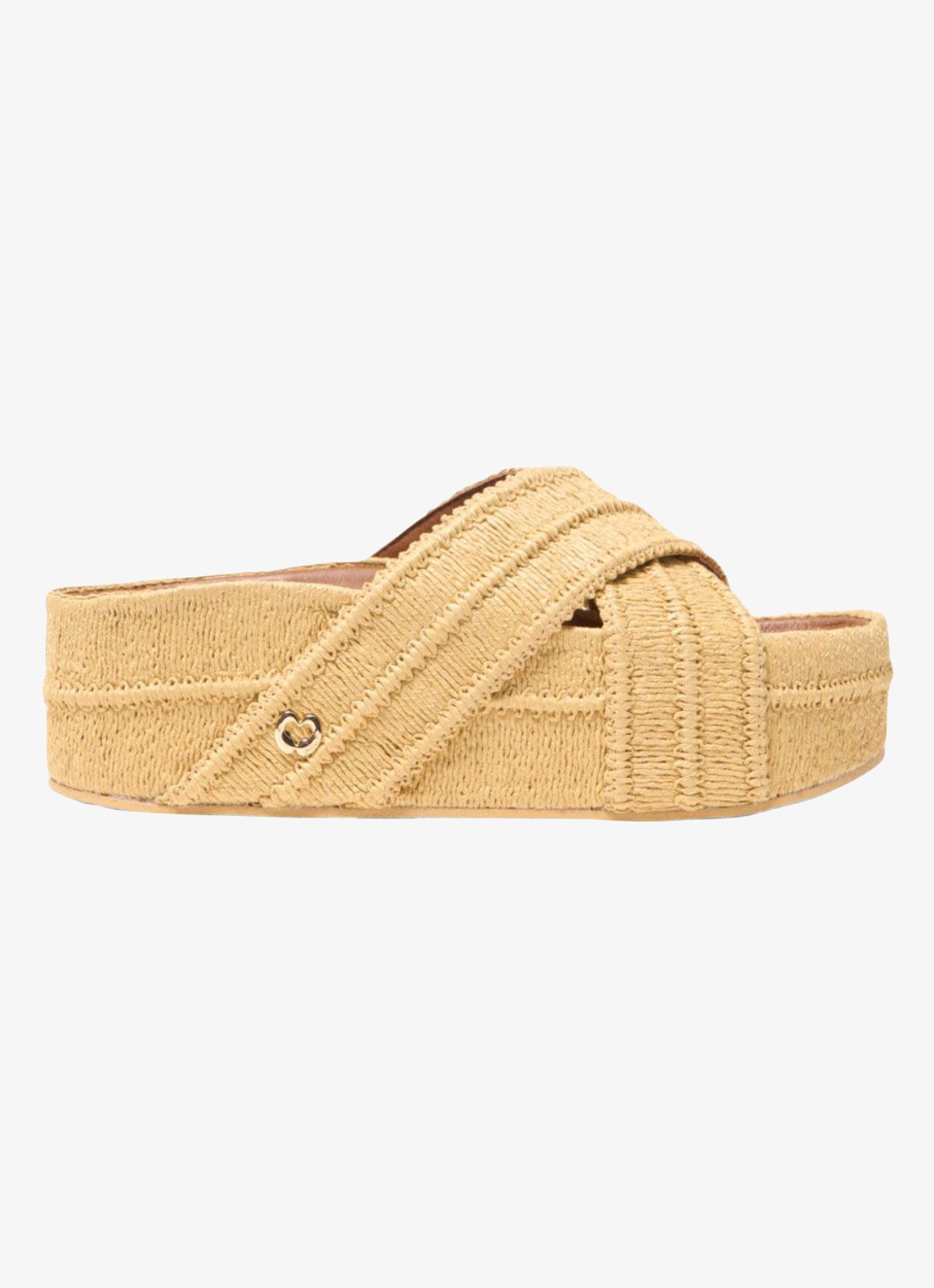 Maje Slipper met gevlochten detail en plateauzool - voorkant beige