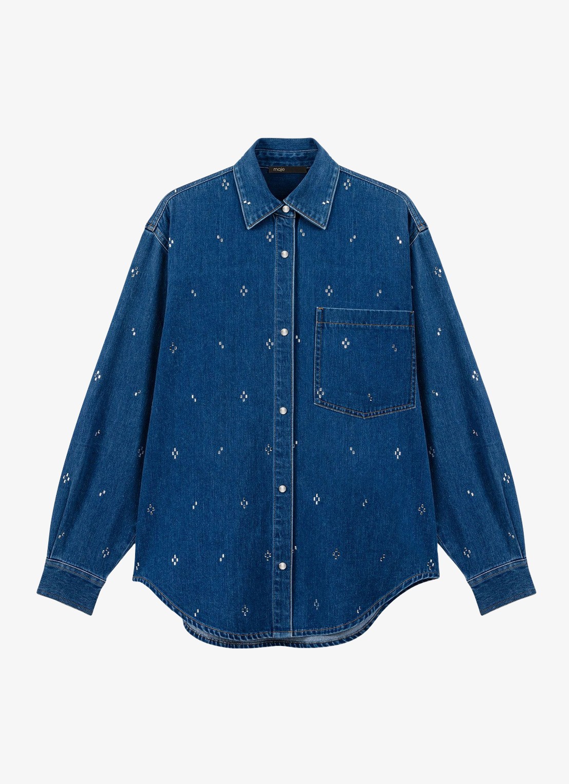Maje Spijkerjas met strass en borstzak - voorkant 2 donkerblauw
