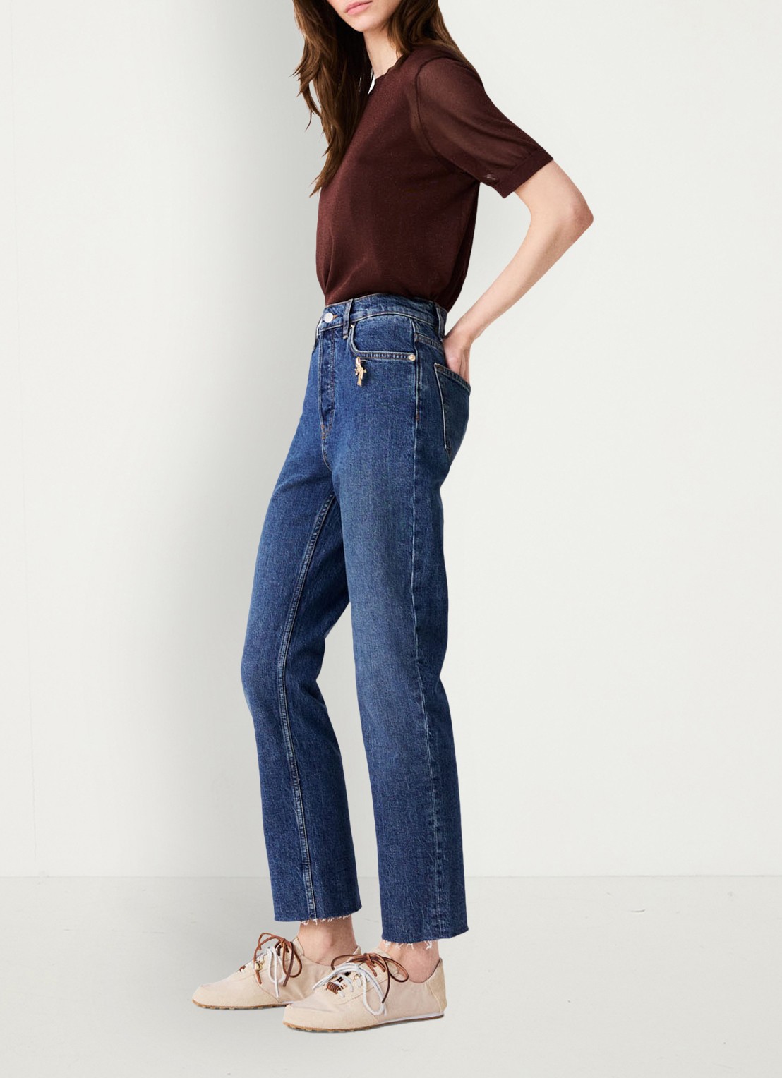 Maje Straight leg jeans met sierlijke broche - detail 2 donkerblauw