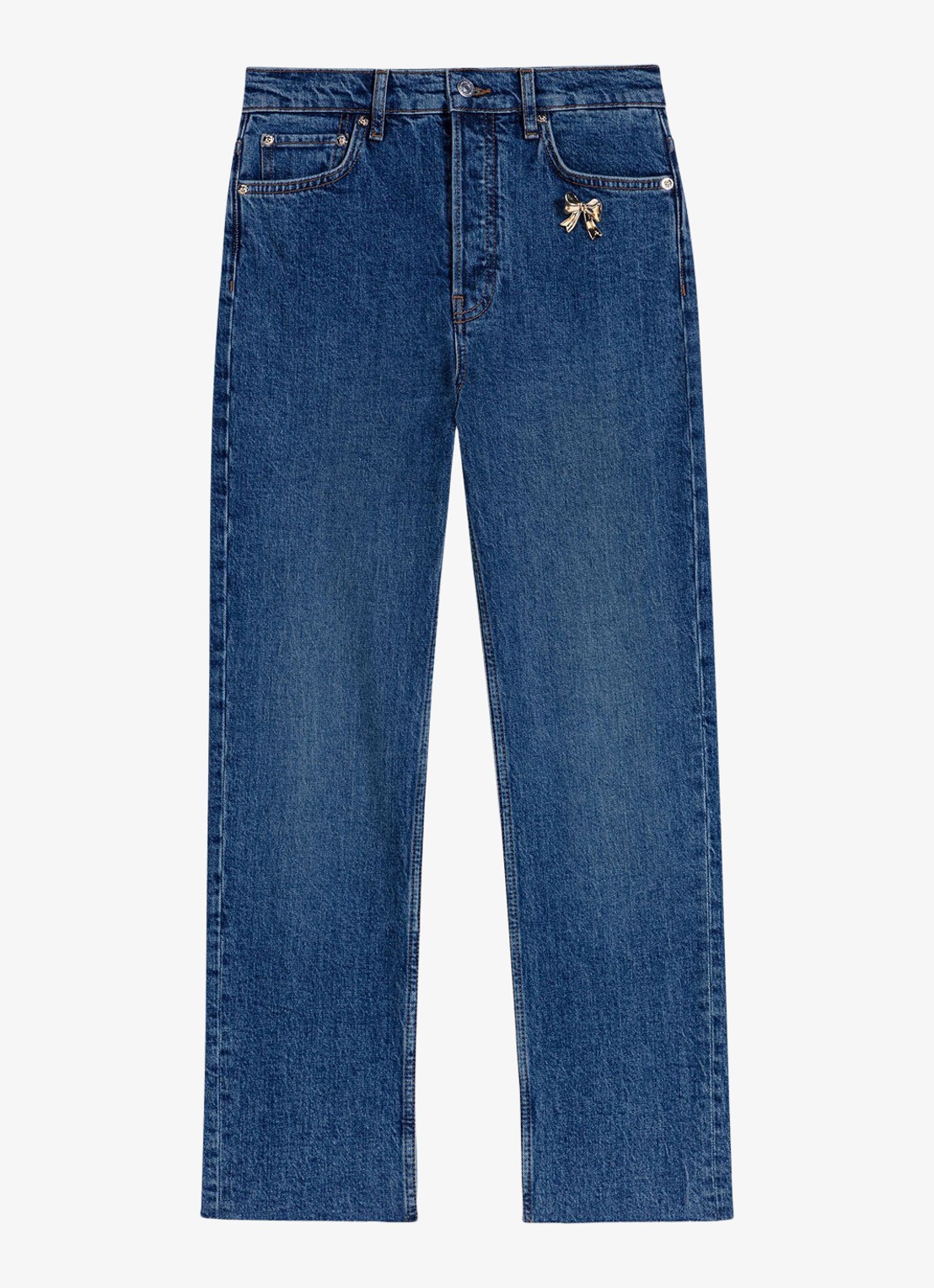 Maje Straight leg jeans met sierlijke broche - voorkant 7 donkerblauw