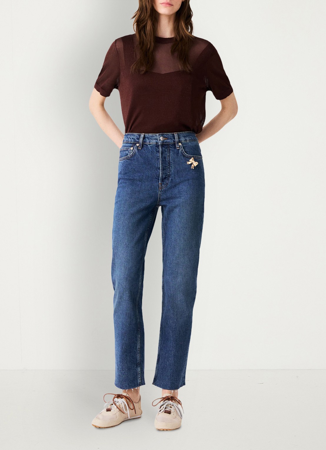 Maje Straight leg jeans met sierlijke broche - voorkant 8 donkerblauw
