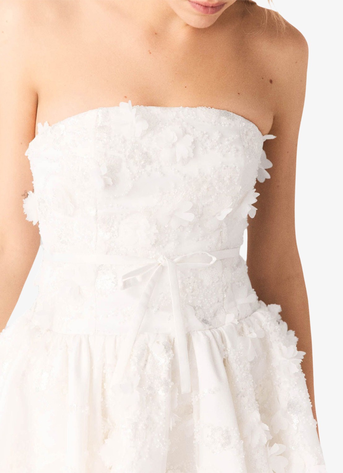 Maje Strapless mini jurk van kant met plooien - detail 7 wit