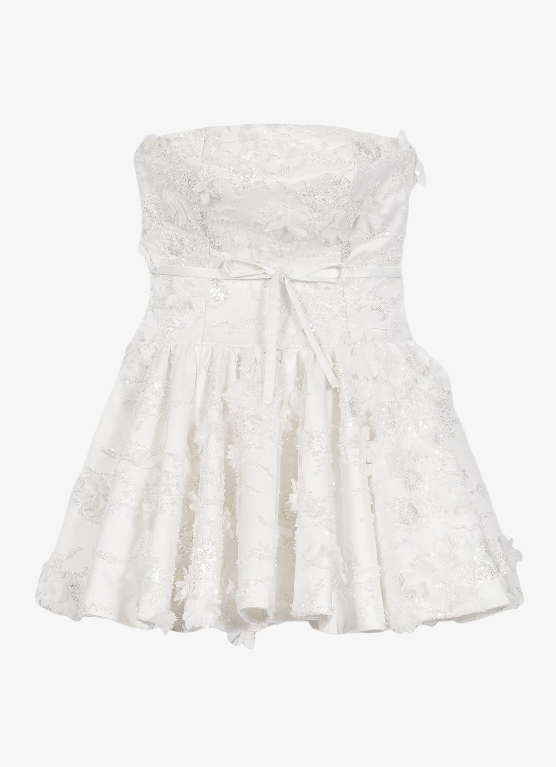 Maje Strapless mini jurk van kant met plooien - voorkant 2 wit
