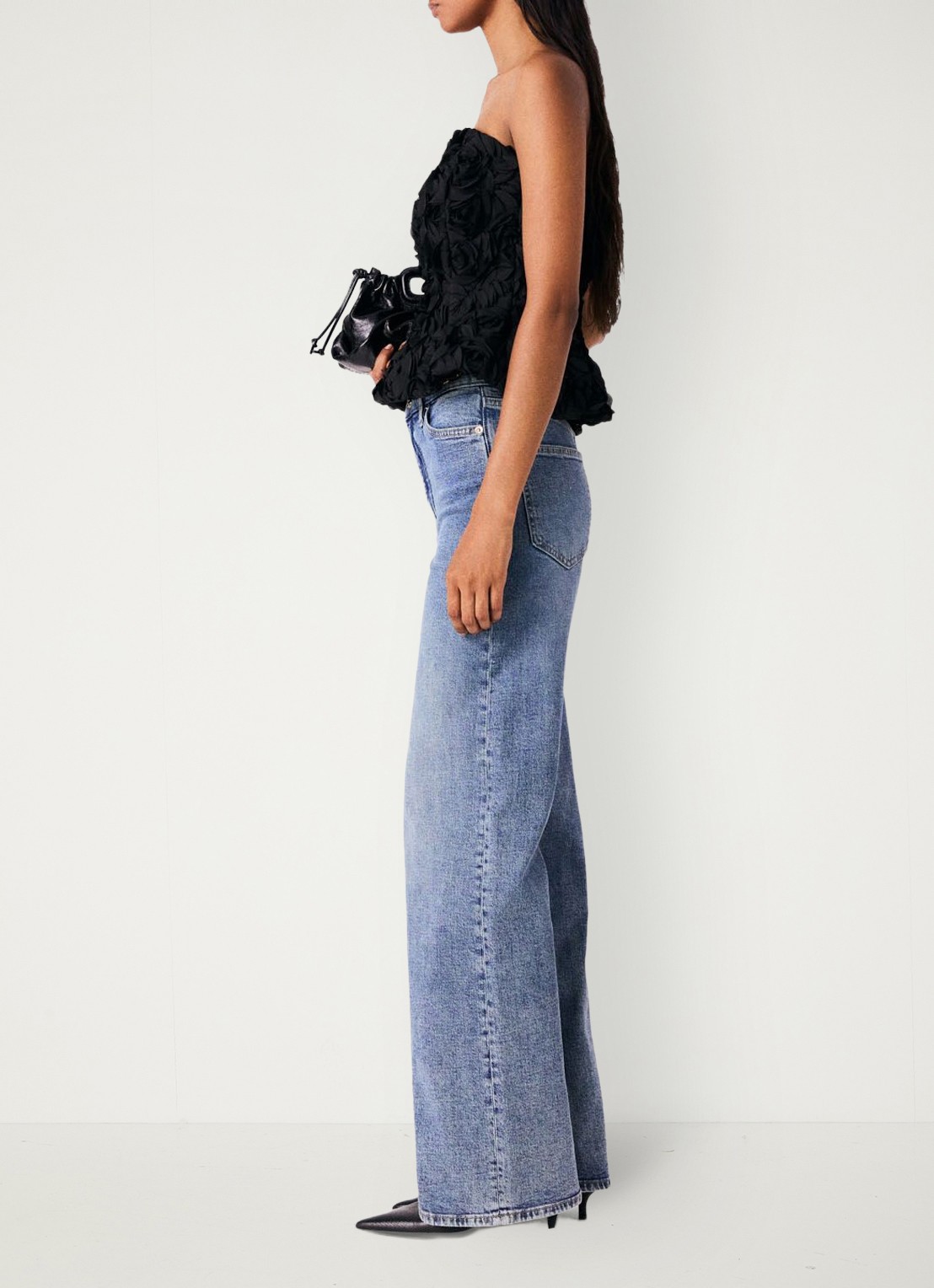 Maje Strapless top met 3D print - detail 3 jeans