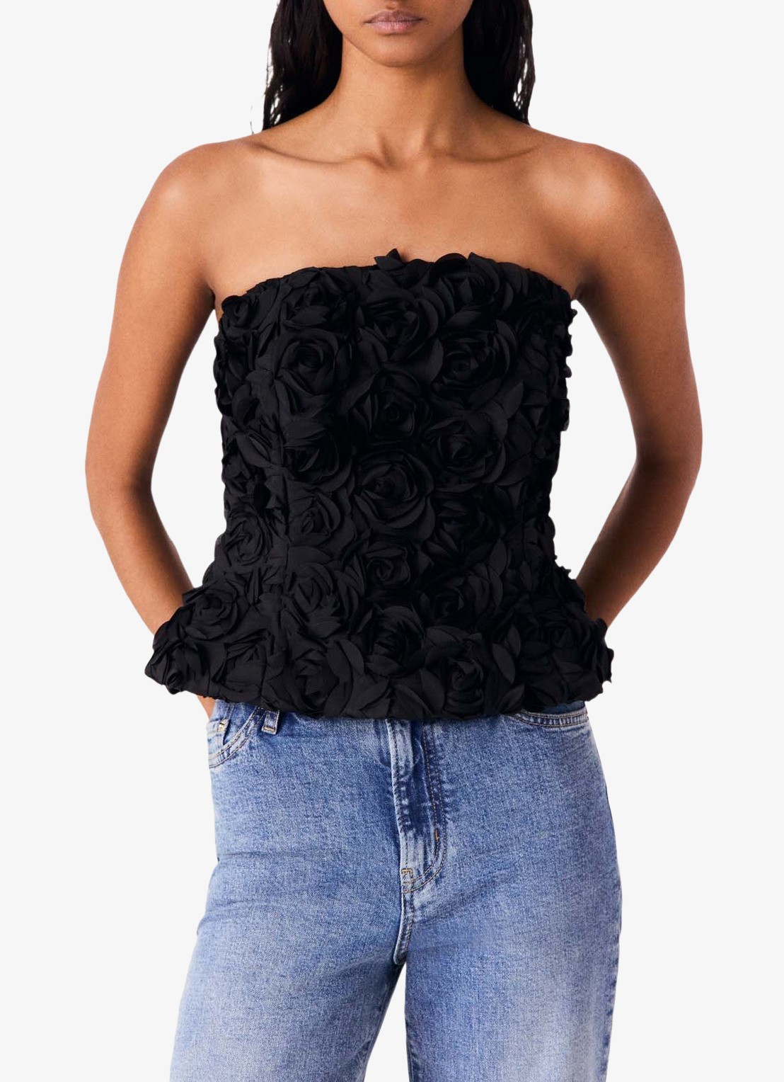 Maje Strapless top met 3D print - detail 5 jeans