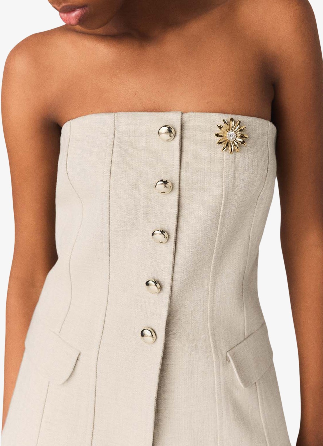 Maje Strapless top met sierknopen - detail 3 beige