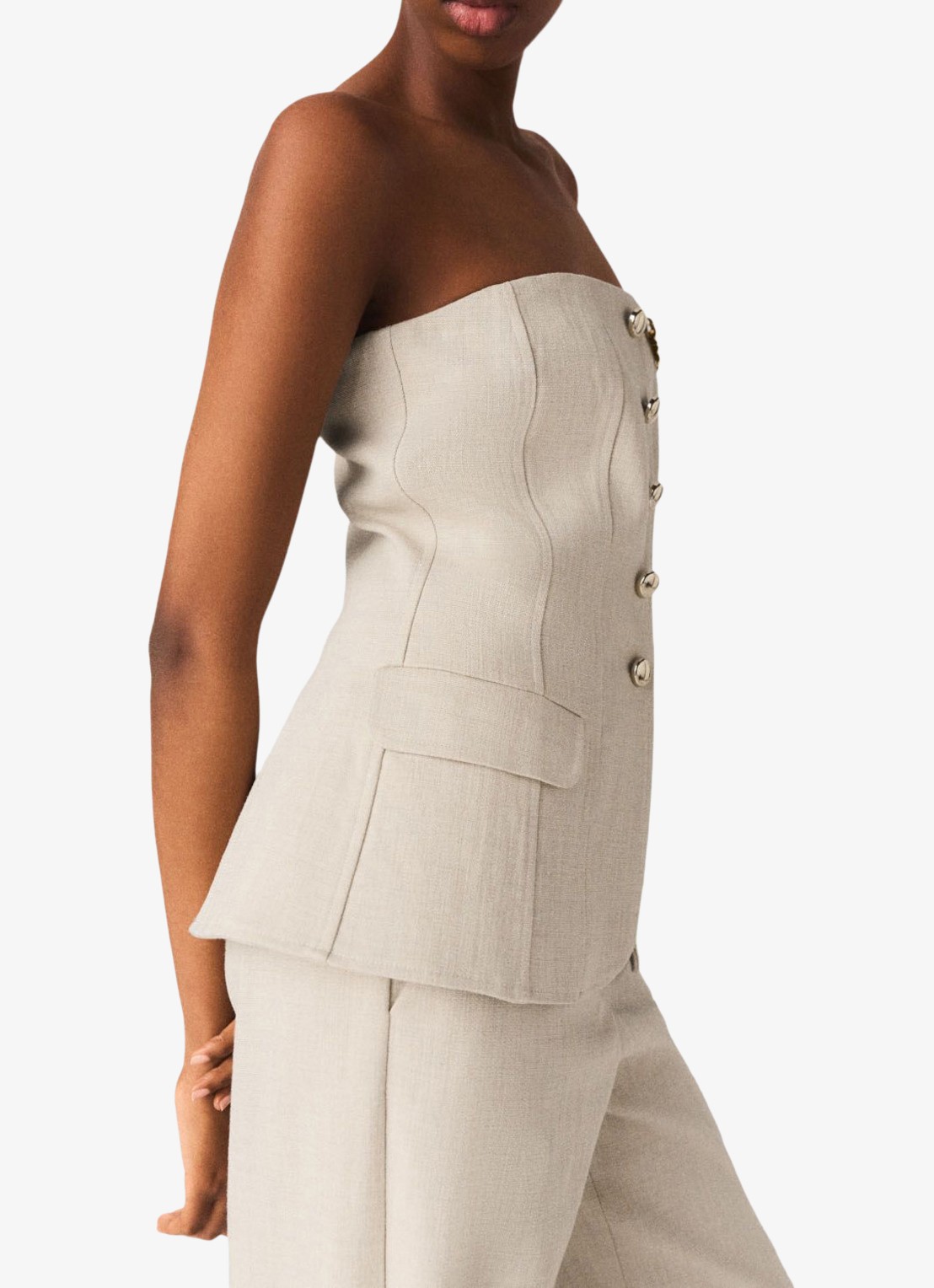 Maje Strapless top met sierknopen - detail 4 beige