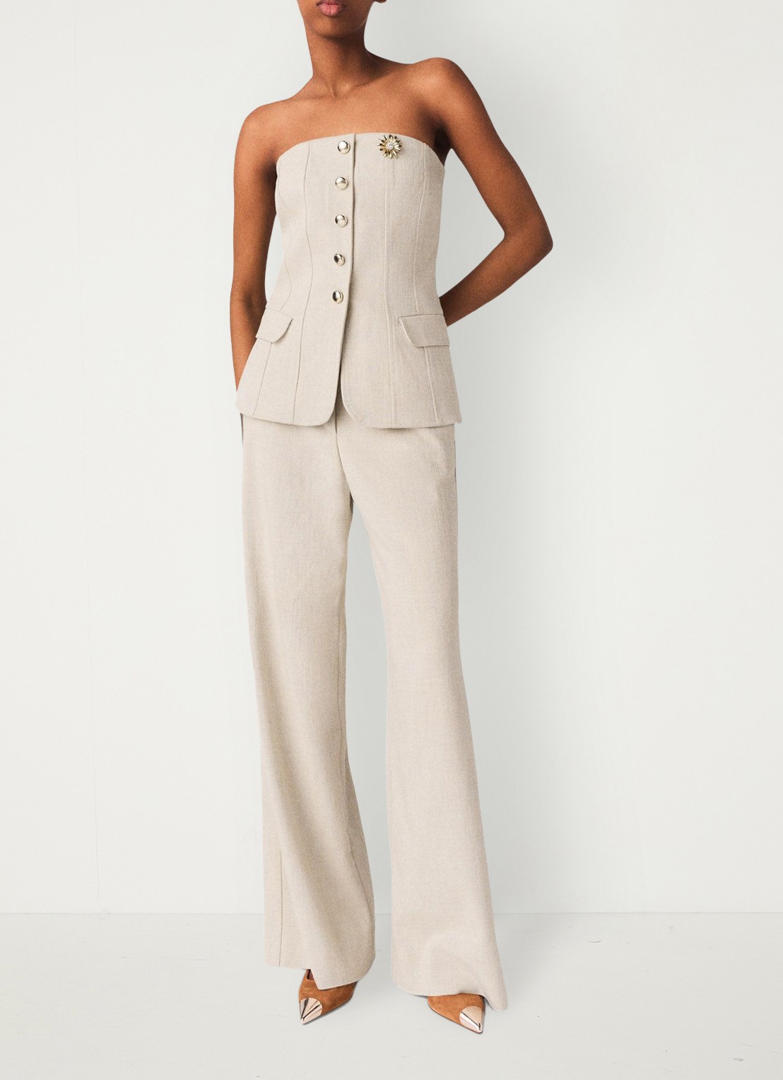 Maje Strapless top met sierknopen - detail 5 beige