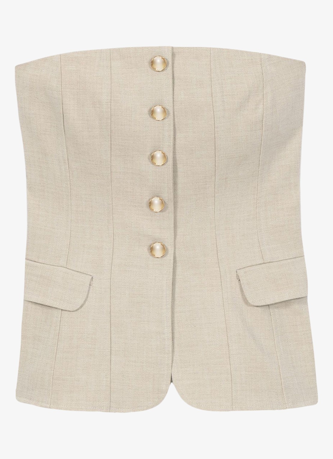 Maje Strapless top met sierknopen - voorkant beige