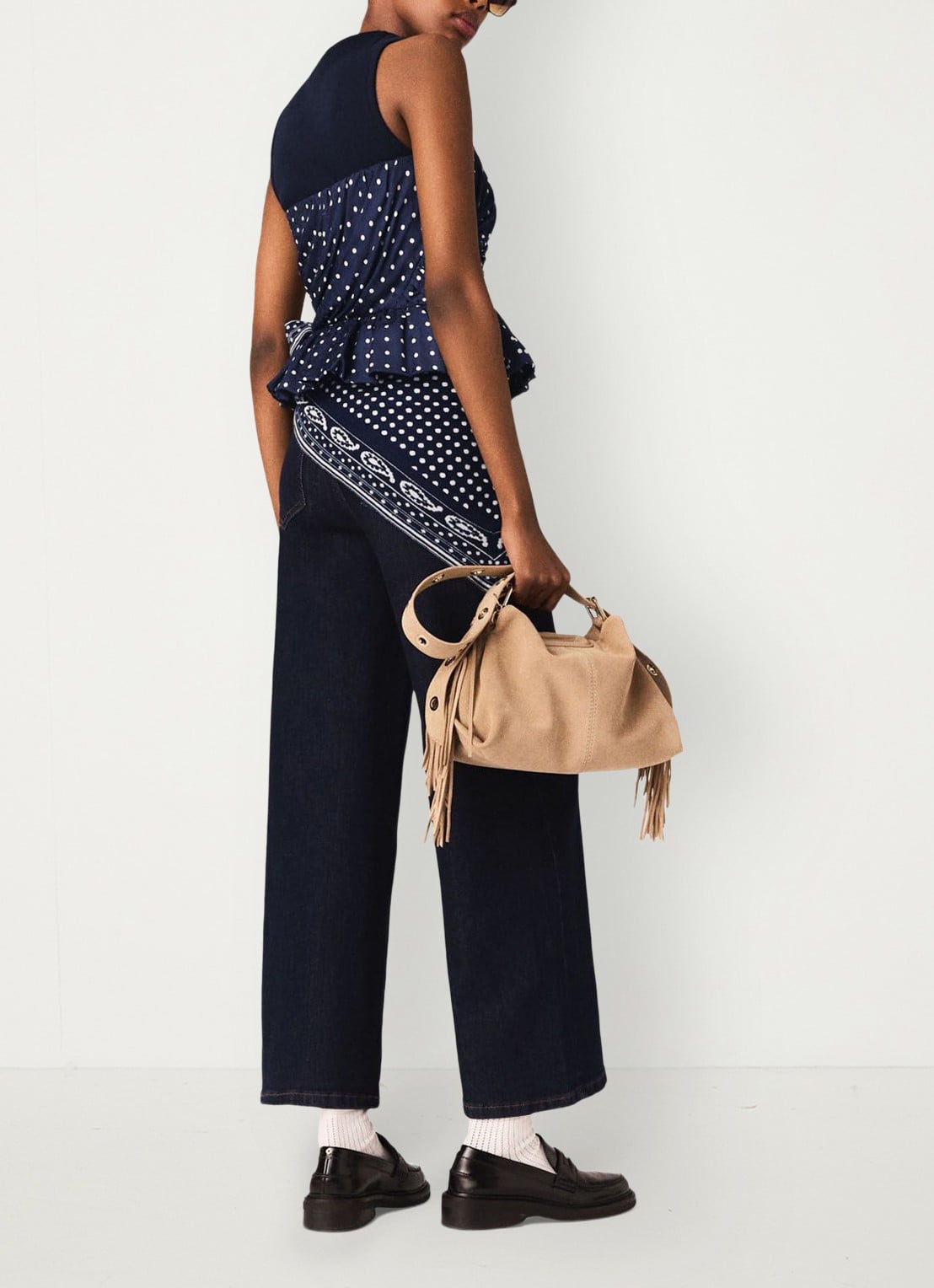 Maje Strapless top met stippenprint - achterkant donkerblauw
