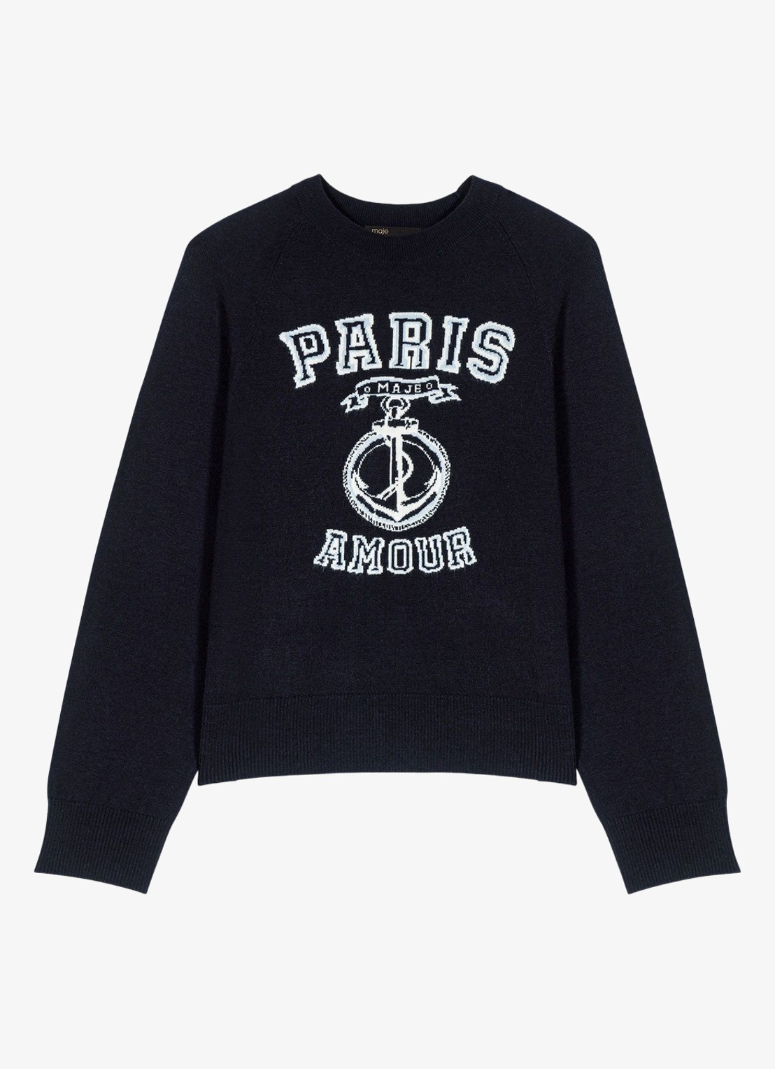Maje Sweater in wolblend met print - voorkant donkerblauw