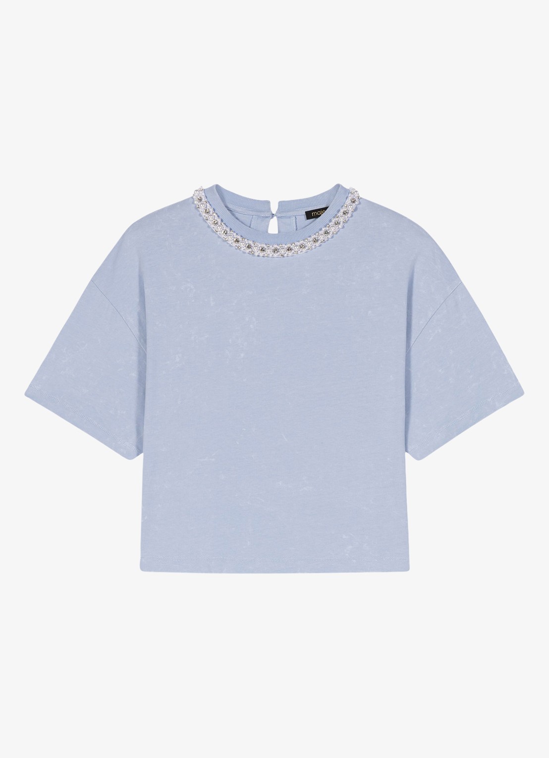 Maje T-shirt met kettingdetail - voorkant 3 lichtblauw