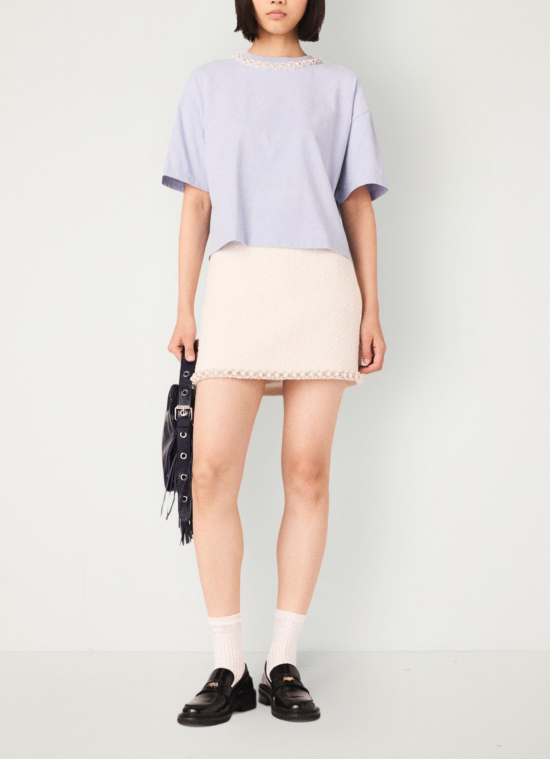 Maje T-shirt met kettingdetail - voorkant 4 lichtblauw