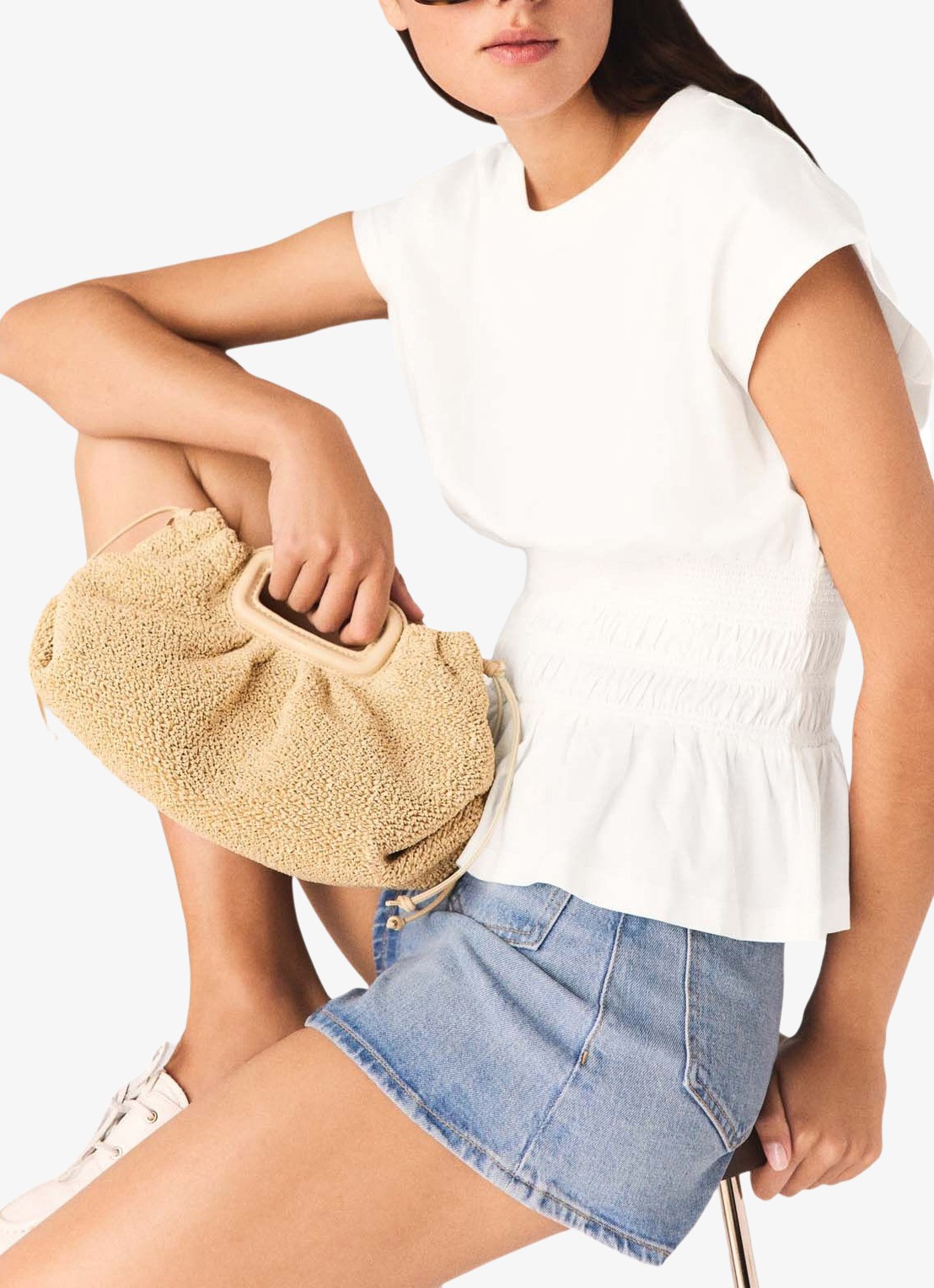Maje Tamali T-shirt met smockwerk  - detail 3 wit