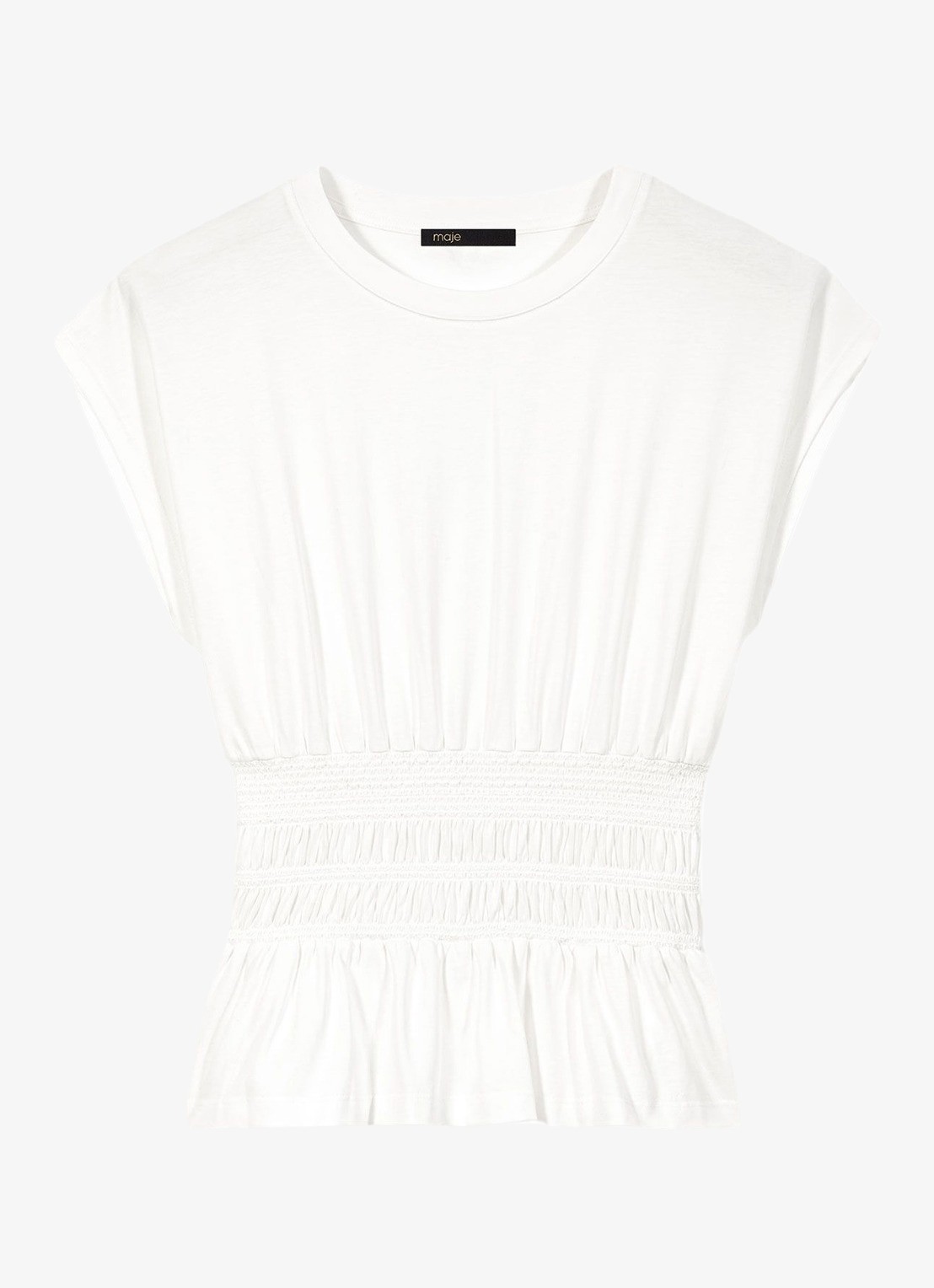 Maje Tamali T-shirt met smockwerk  - voorkant 6 wit