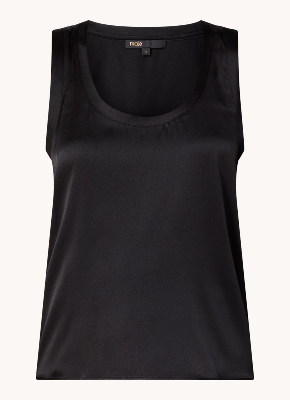 Maje Tanktop in zijdeblend met glanzende finish - voorkant 3 zwart