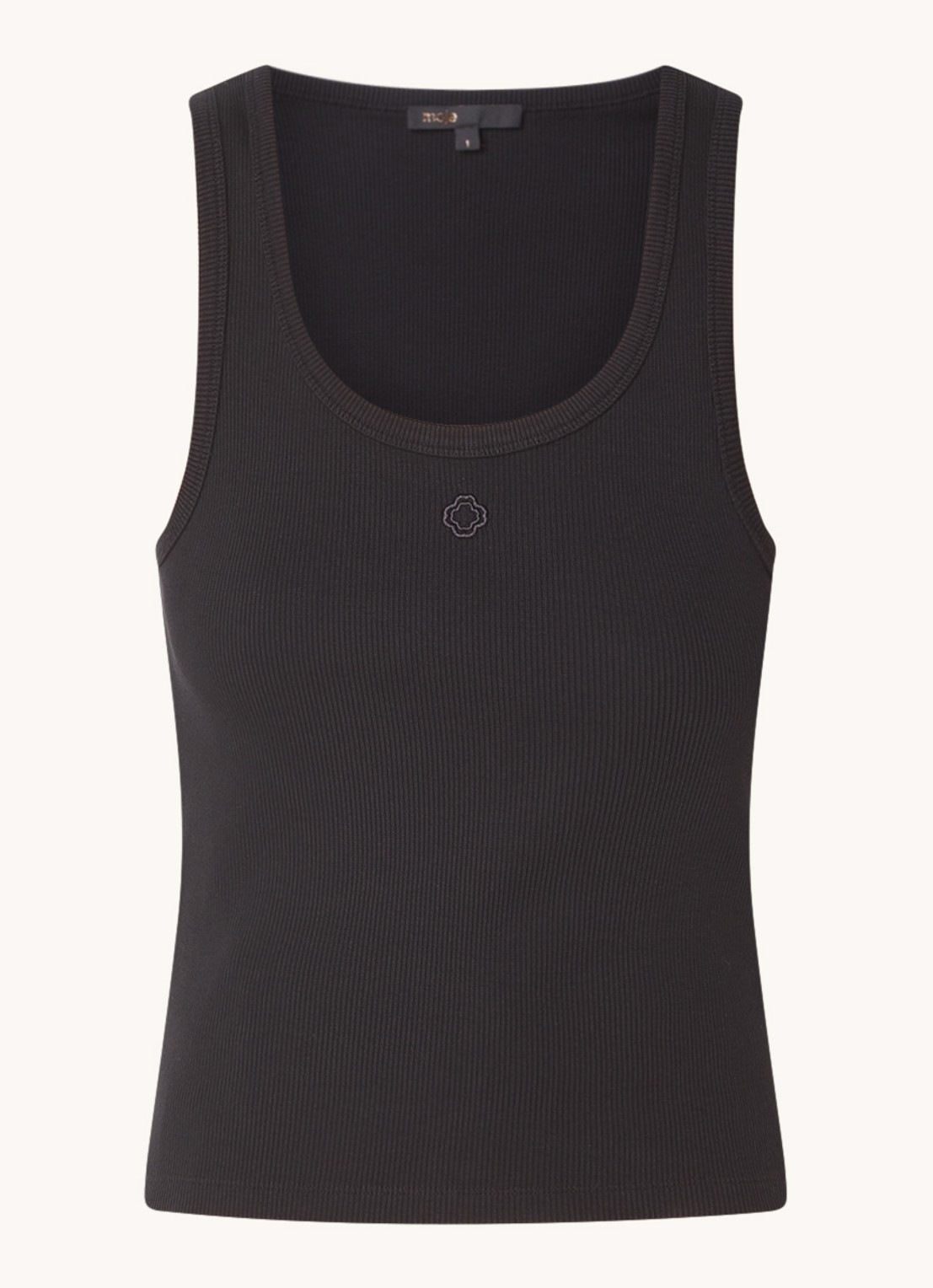 Maje Tanktop met ribstructuur en logoborduring - voorkant 2 zwart