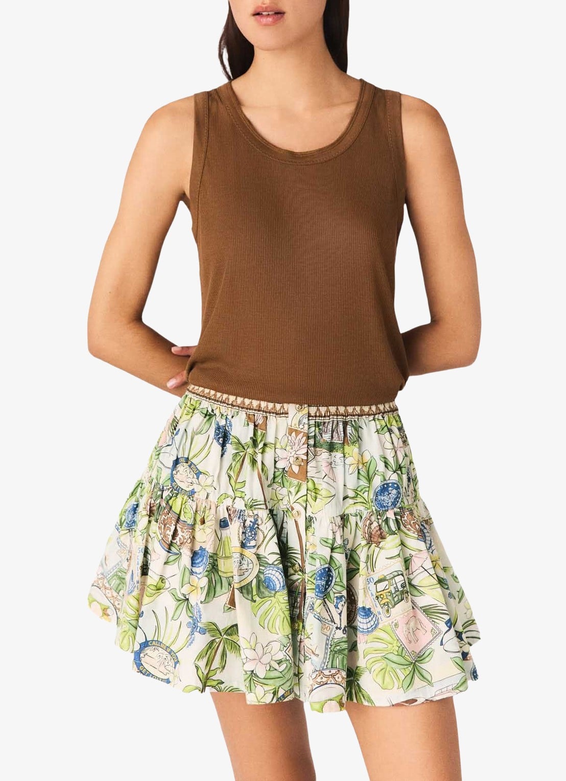 Maje Ticrosa tanktop van lyocell met ribstructuur  - detail 3 bruin