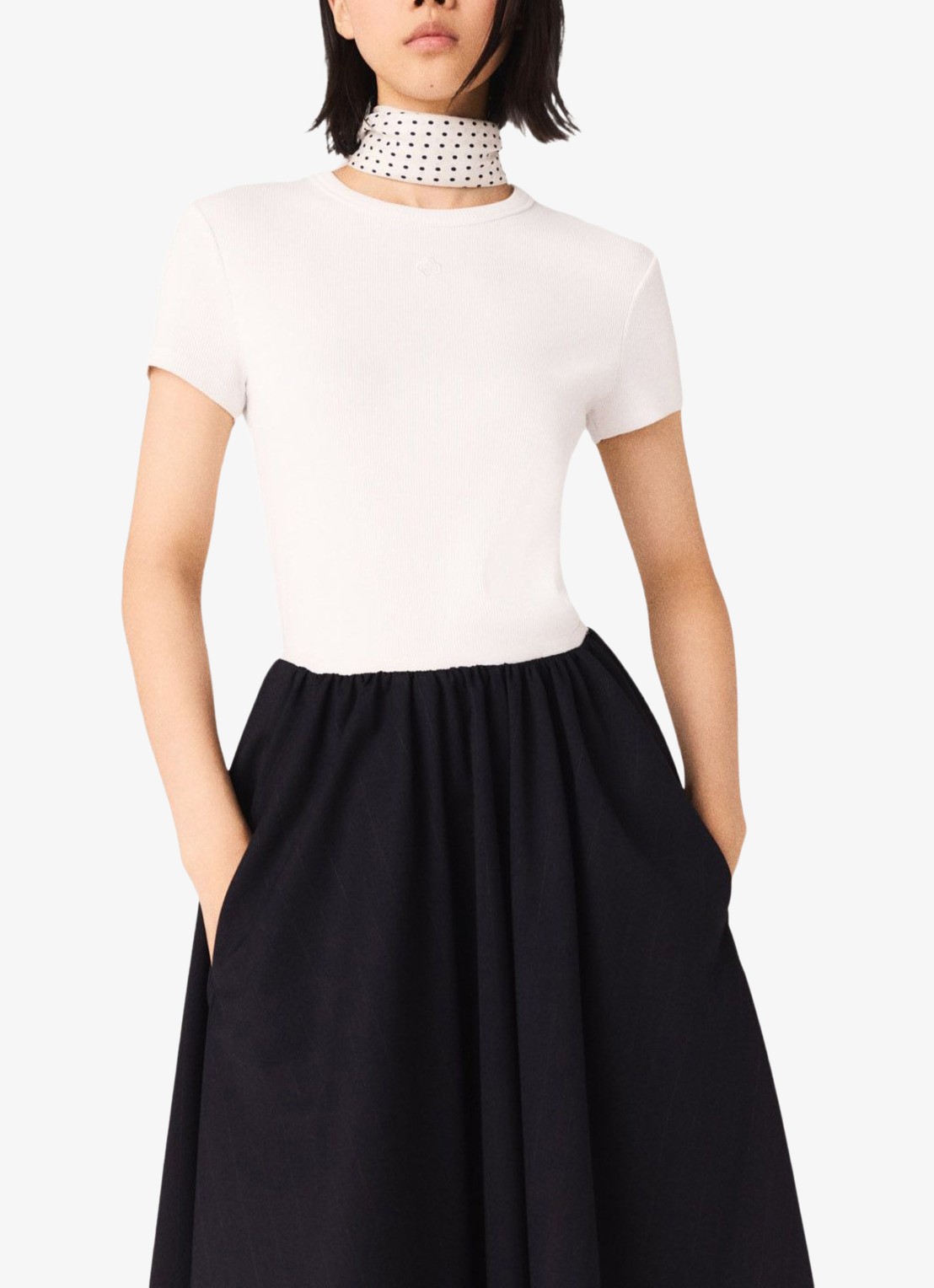 Maje Tono T-shirt met ribstuctuur  - detail 4 wit